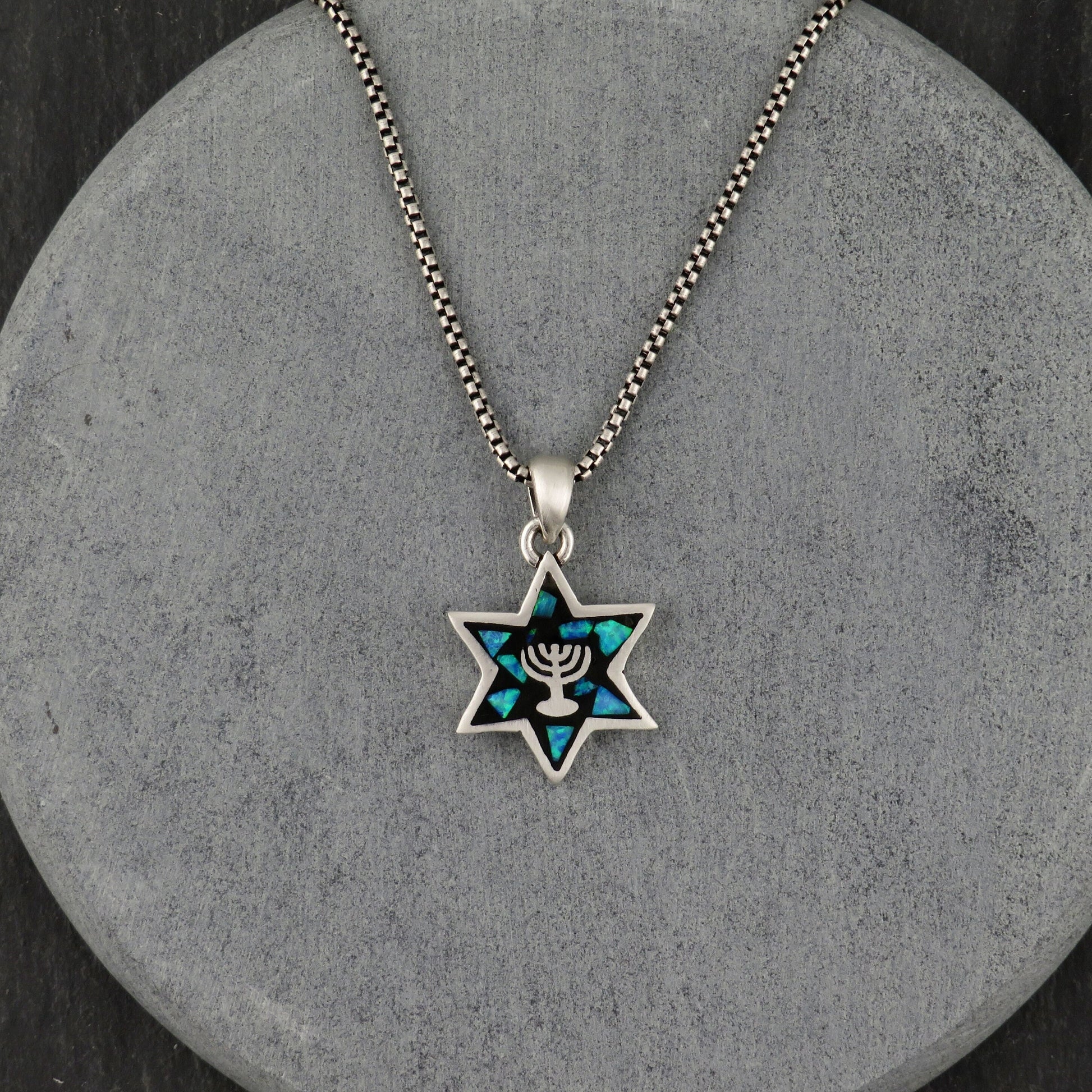Double Sided Opal Star of David/Menorah Necklace