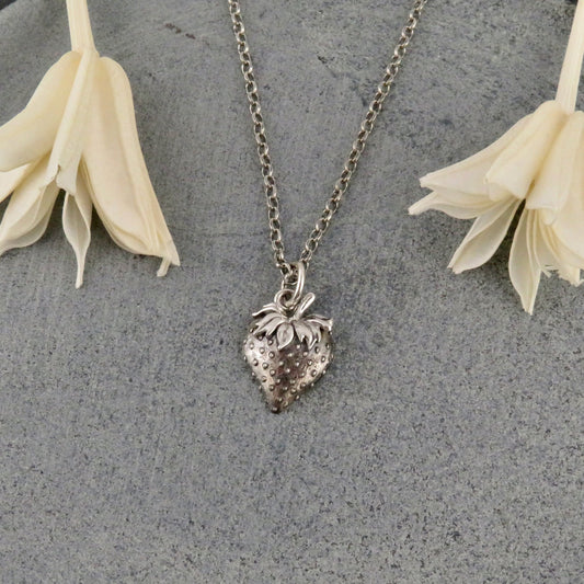 Strawberry Necklace | Sterling Strawberry Pendant | Silver Strawberry Charm Necklace | Strawberry Jewelry | Strawberry Lover Gift