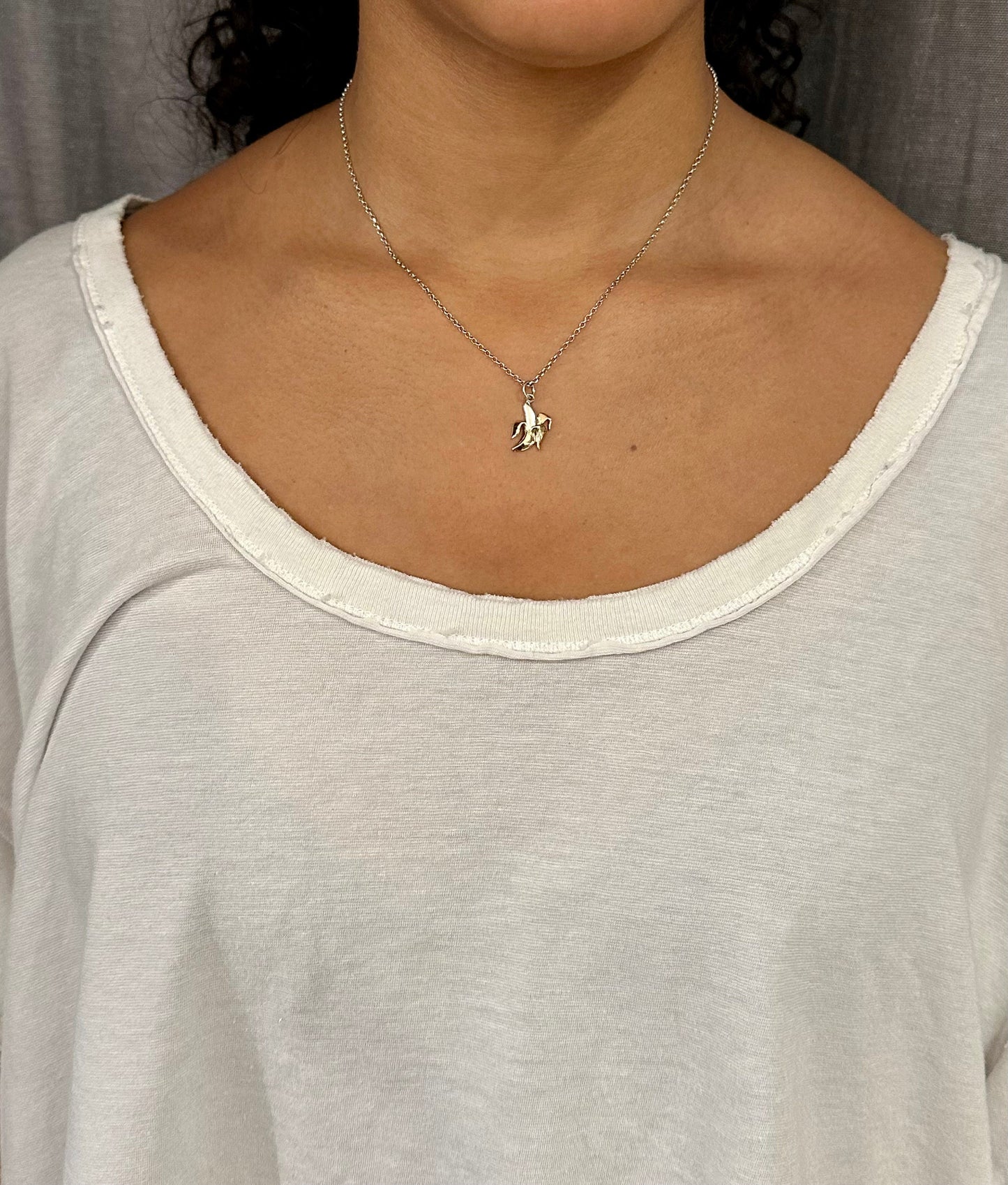 Banana Necklace | Sterling Gold Banana Pendant | Mixed Metal Banana Necklace | Banana Lover Gift | Banana Charm Necklace | Two Tone Banana