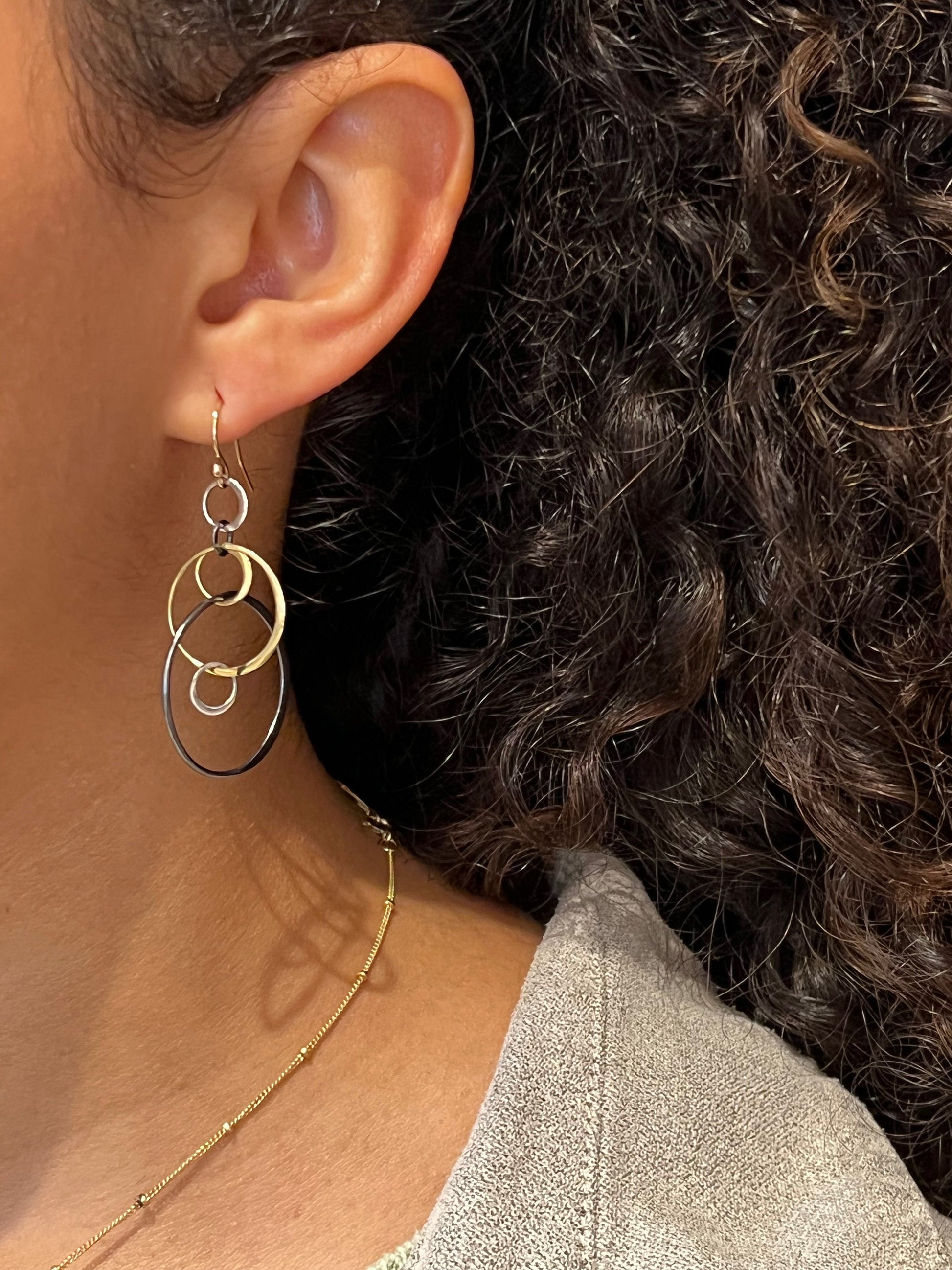 Mixed Metal Earrings | Silver Gold Rings Earring | Two Tone Circles Earrings | Mixed Tones Earrings | Floating Circles Earrings
