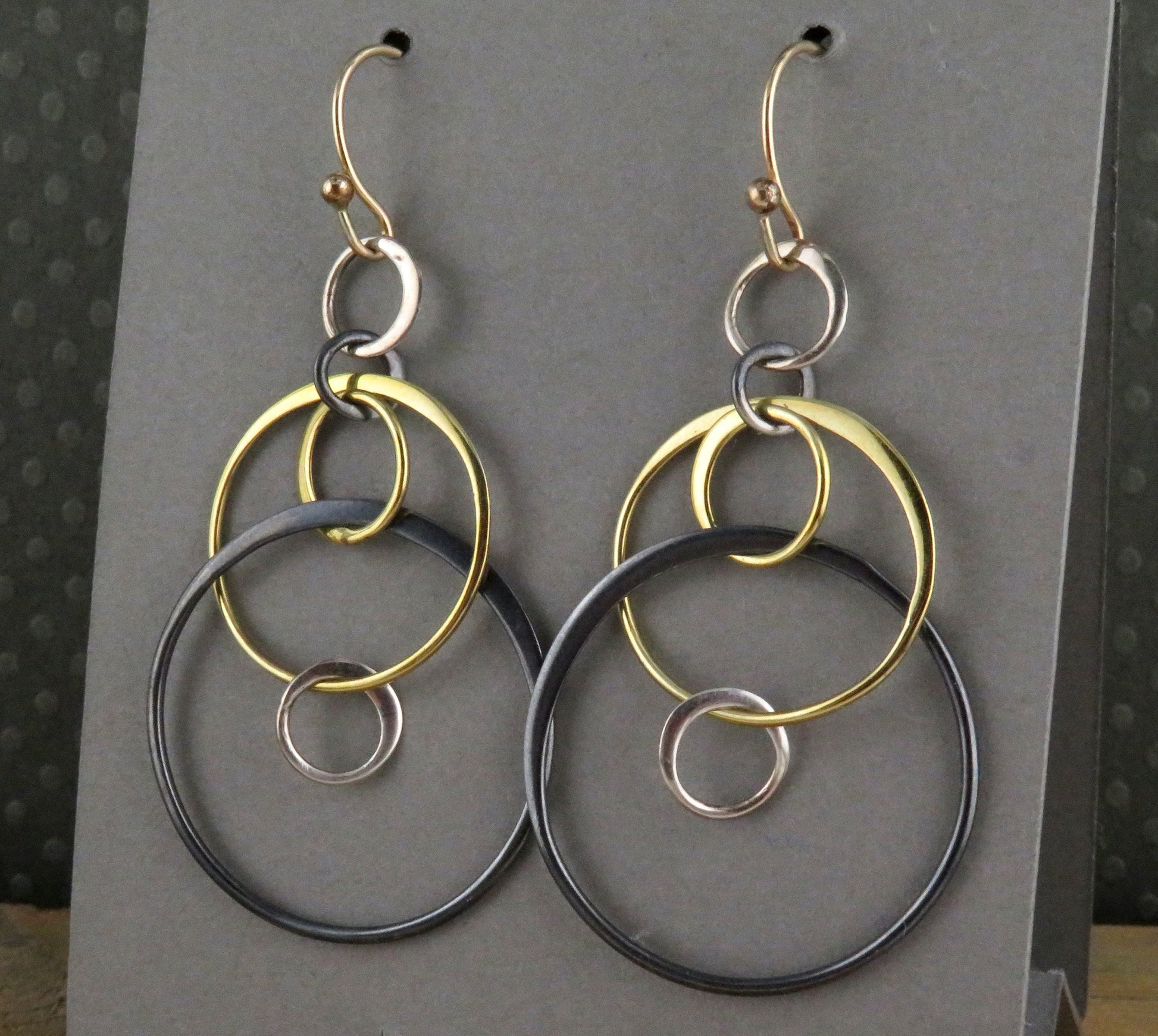 Mixed Metal Earrings | Silver Gold Rings Earring | Two Tone Circles Earrings | Mixed Tones Earrings | Floating Circles Earrings