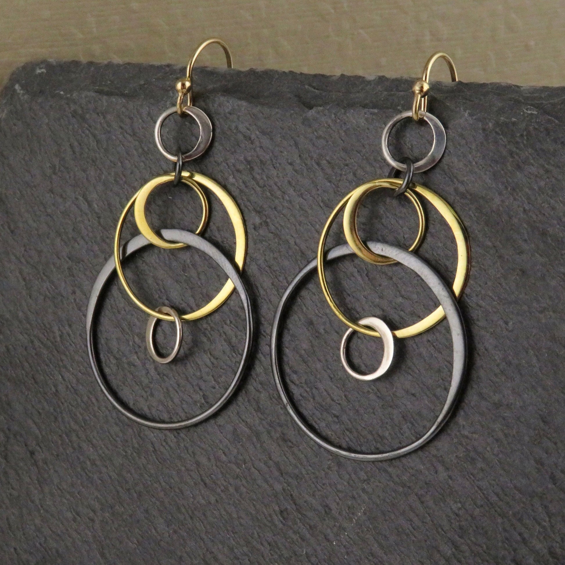Mixed Metal Earrings | Silver Gold Rings Earring | Two Tone Circles Earrings | Mixed Tones Earrings | Floating Circles Earrings