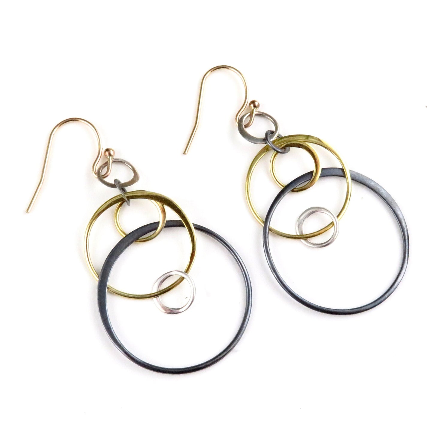 Mixed Metal Earrings | Silver Gold Rings Earring | Two Tone Circles Earrings | Mixed Tones Earrings | Floating Circles Earrings
