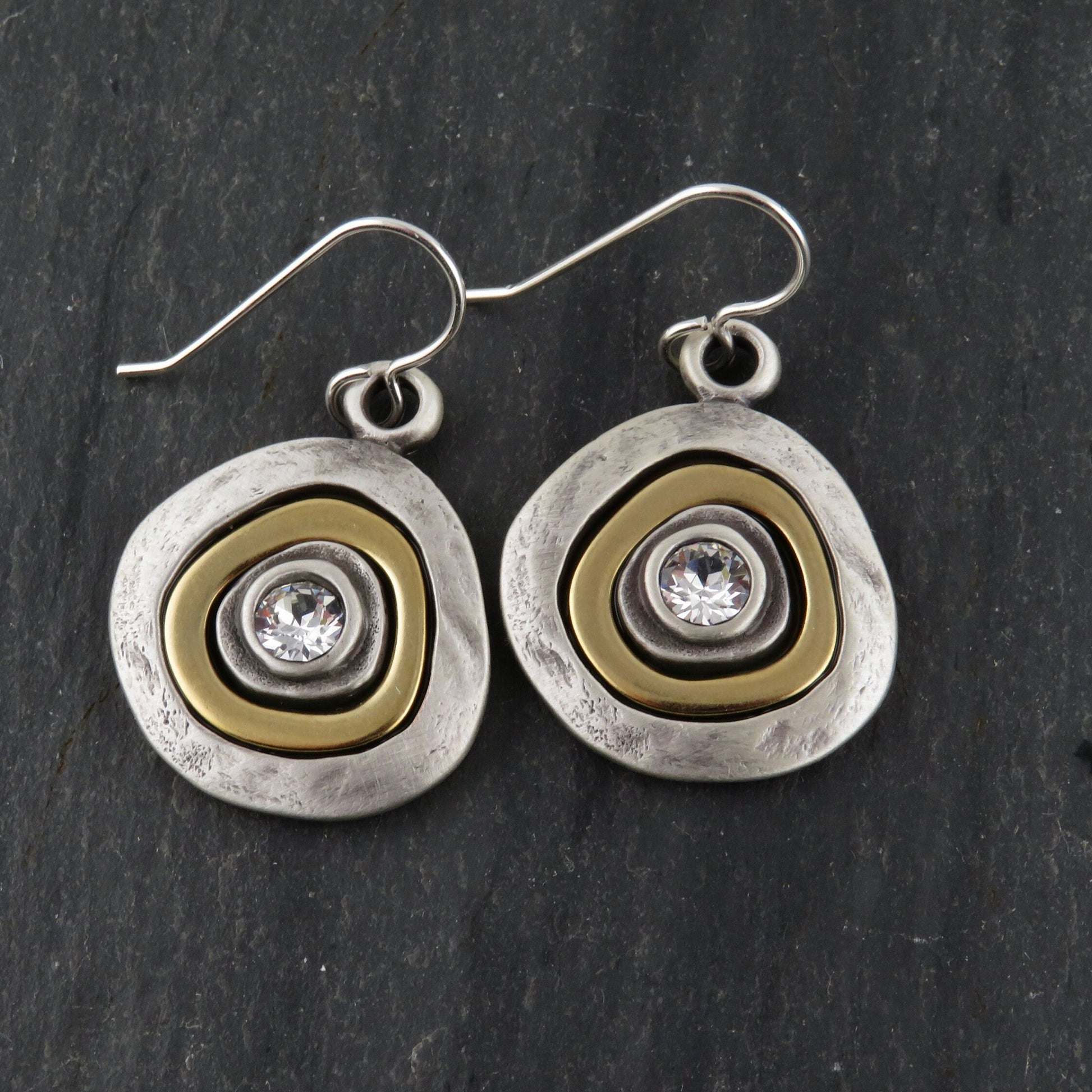 Two Tone Earrings | Gold Silver Earrings | Mixed Metal Earrings | Two Tone Sparkle Earrings | Unique Earrings | Mixed Silver Gold Earring