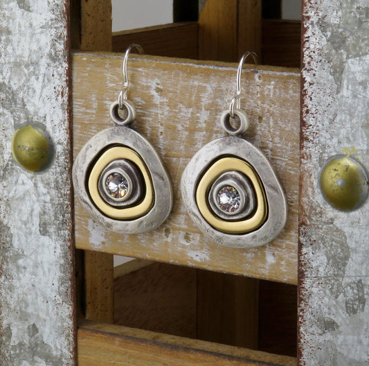Two Tone Earrings | Gold Silver Earrings | Mixed Metal Earrings | Two Tone Sparkle Earrings | Unique Earrings | Mixed Silver Gold Earring