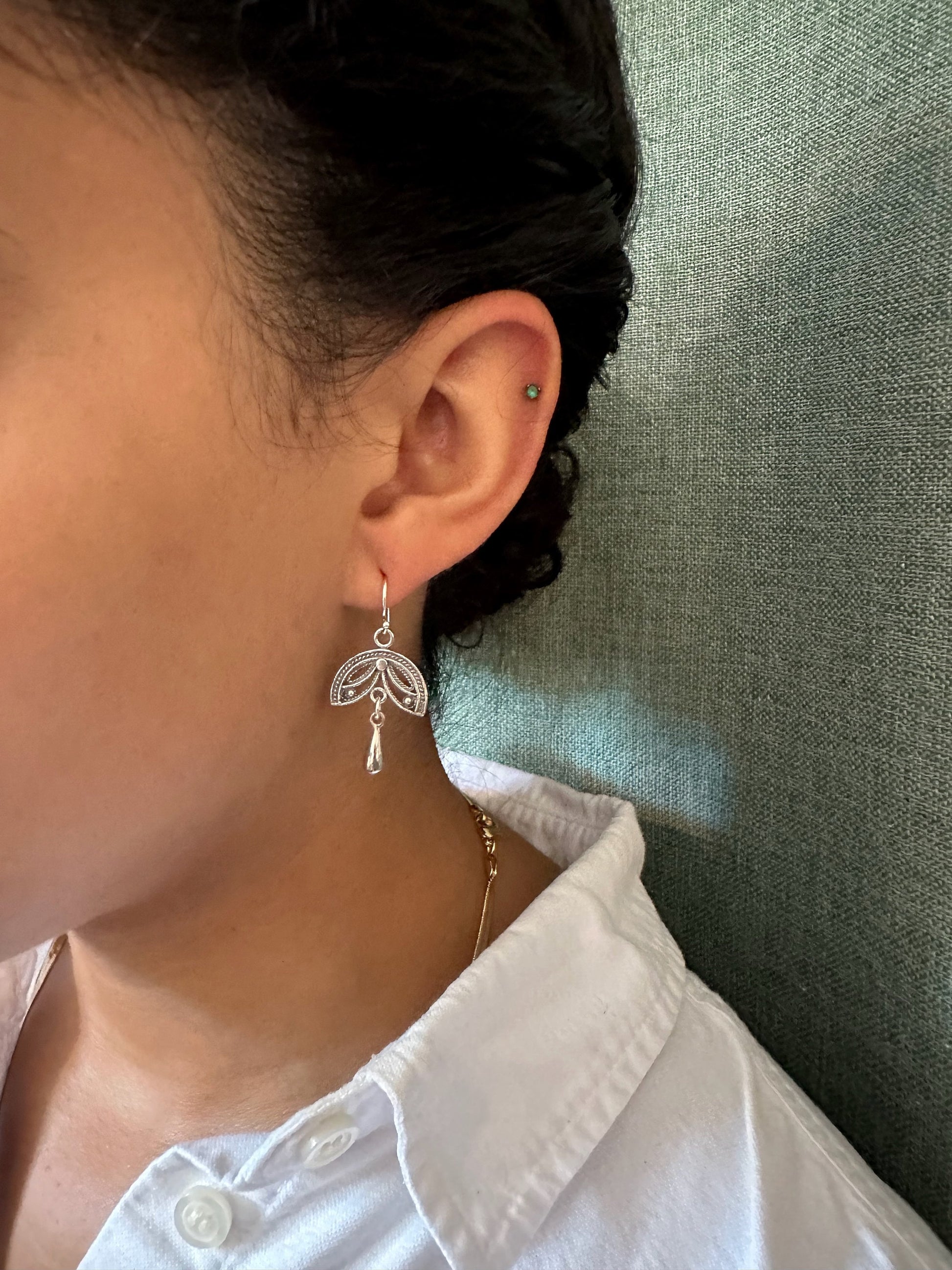 Silver Drop Earrings | Sterling Silver Rustic Earrings | Silver Geometric Earrings | Winged Silver Earrings | Sterling Wings Earrings