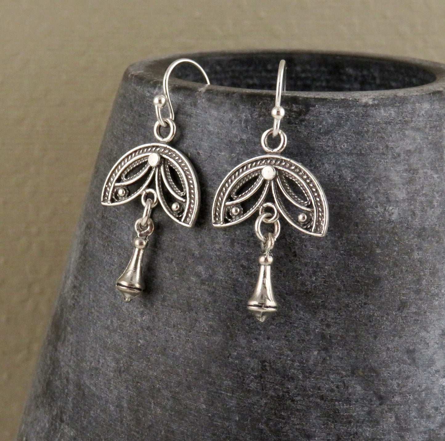Silver Drop Earrings | Sterling Silver Rustic Earrings | Silver Geometric Earrings | Winged Silver Earrings | Sterling Wings Earrings