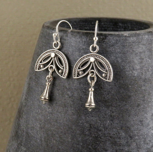 Silver Drop Earrings | Sterling Silver Rustic Earrings | Silver Geometric Earrings | Winged Silver Earrings | Sterling Wings Earrings