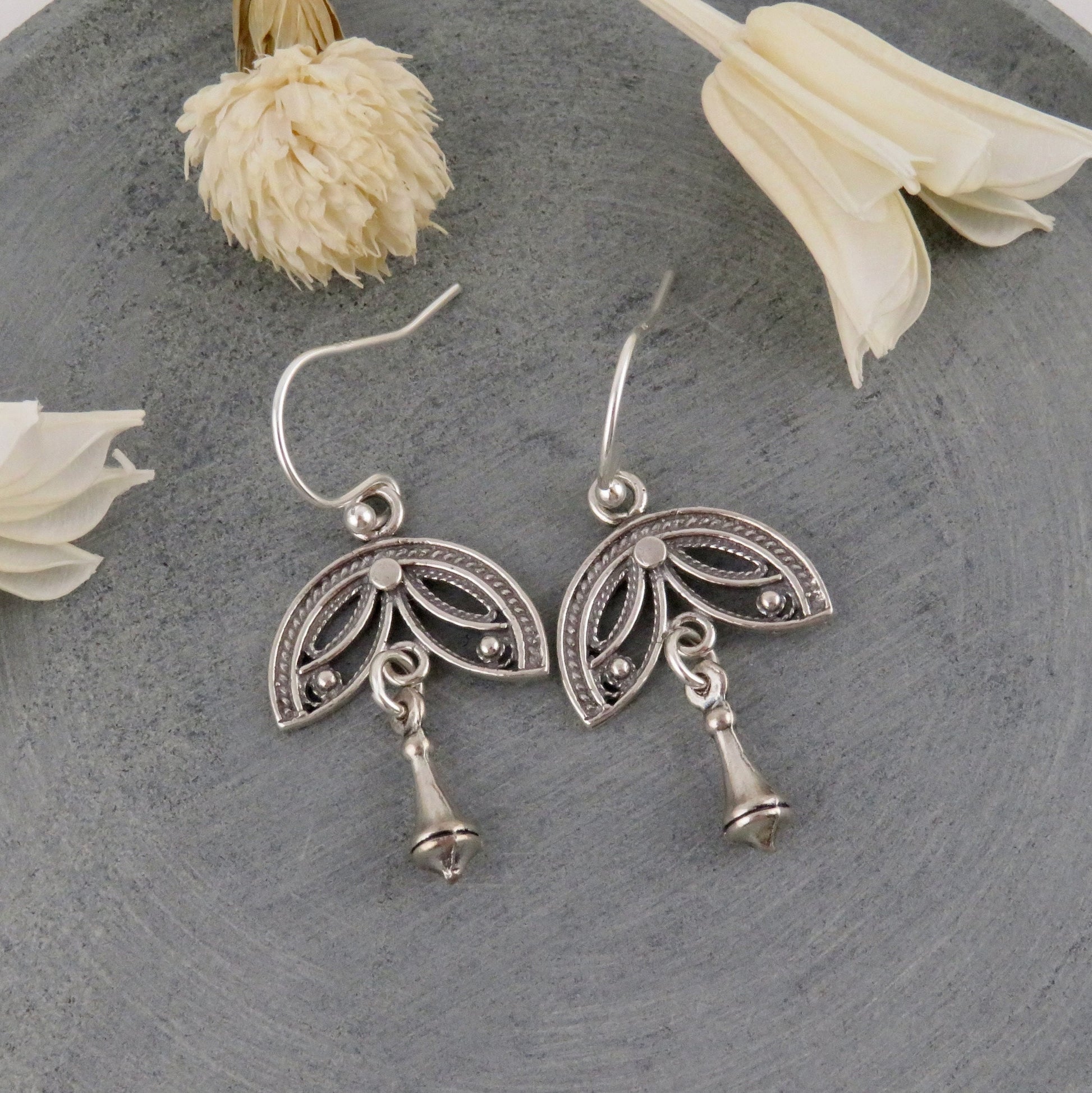 Silver Drop Earrings | Sterling Silver Rustic Earrings | Silver Geometric Earrings | Winged Silver Earrings | Sterling Wings Earrings