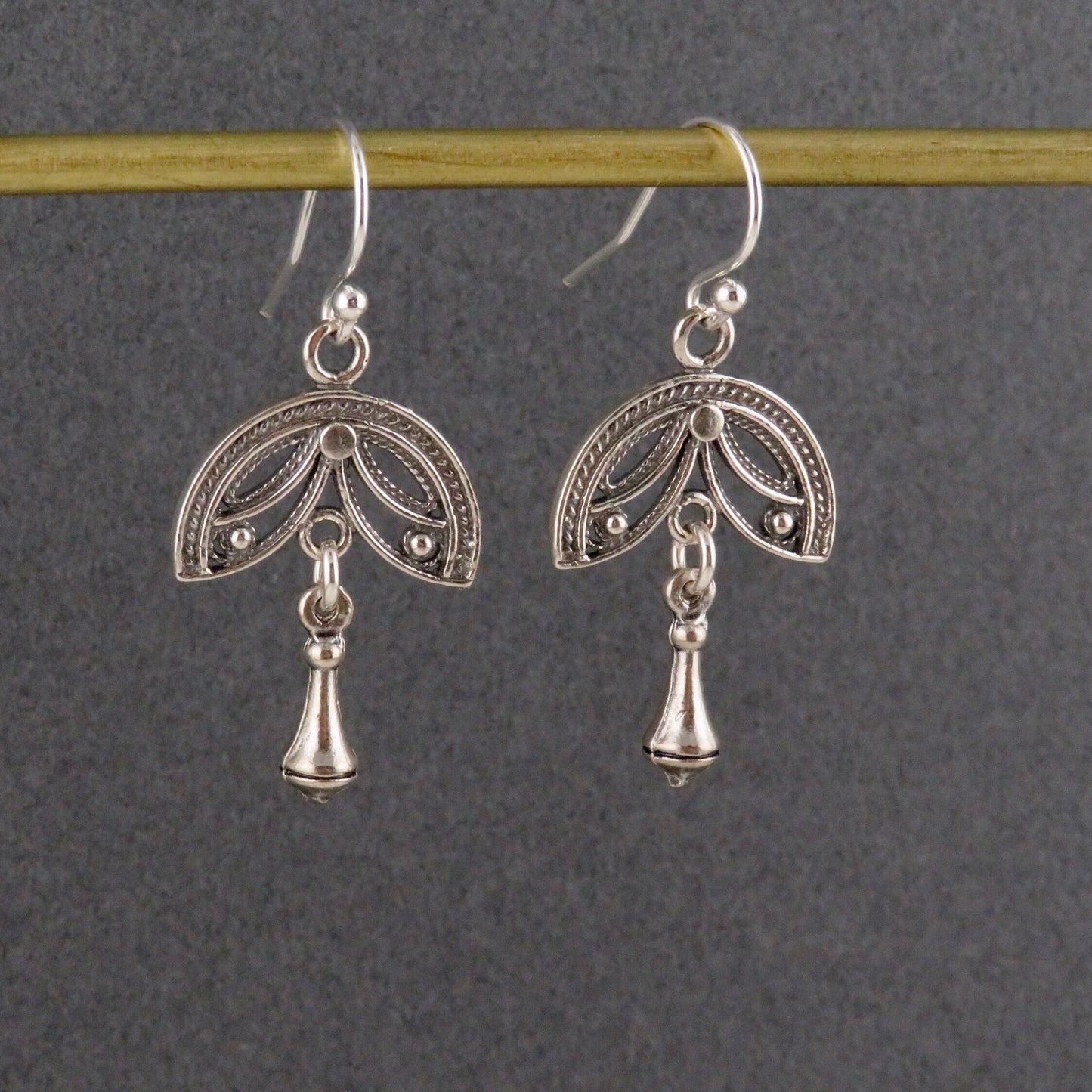 Silver Drop Earrings | Sterling Silver Rustic Earrings | Silver Geometric Earrings | Winged Silver Earrings | Sterling Wings Earrings