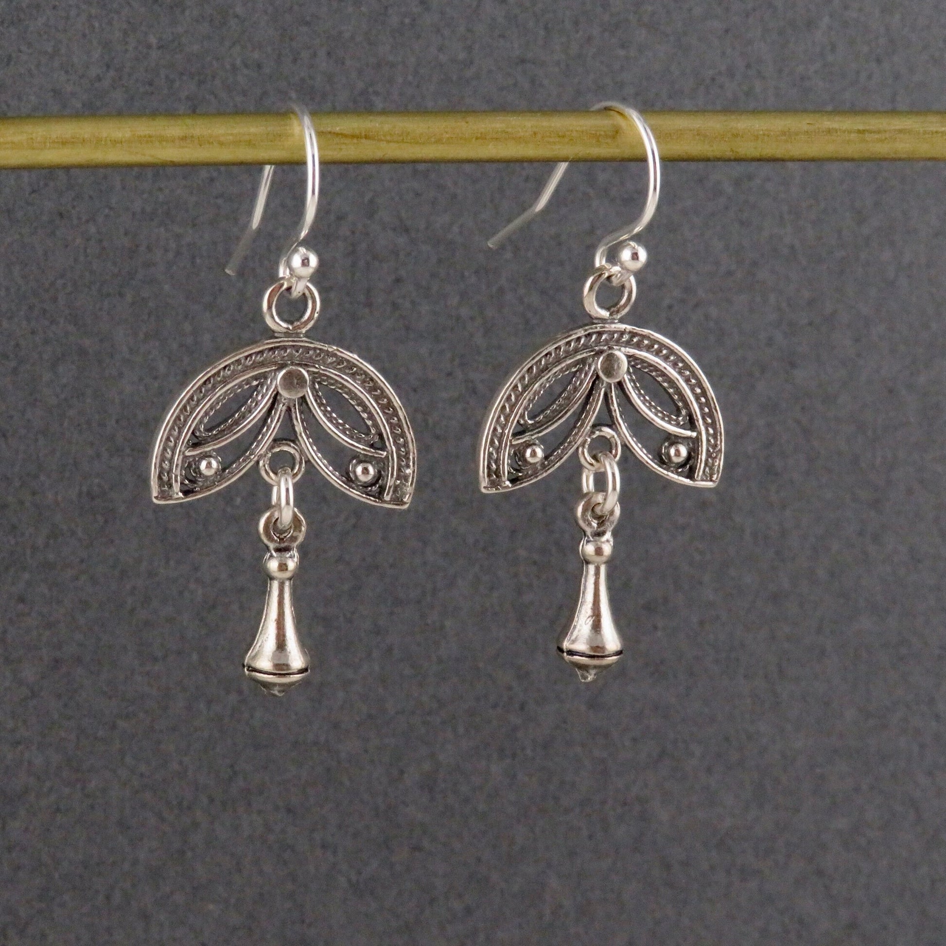Silver Drop Earrings | Sterling Silver Rustic Earrings | Silver Geometric Earrings | Winged Silver Earrings | Sterling Wings Earrings