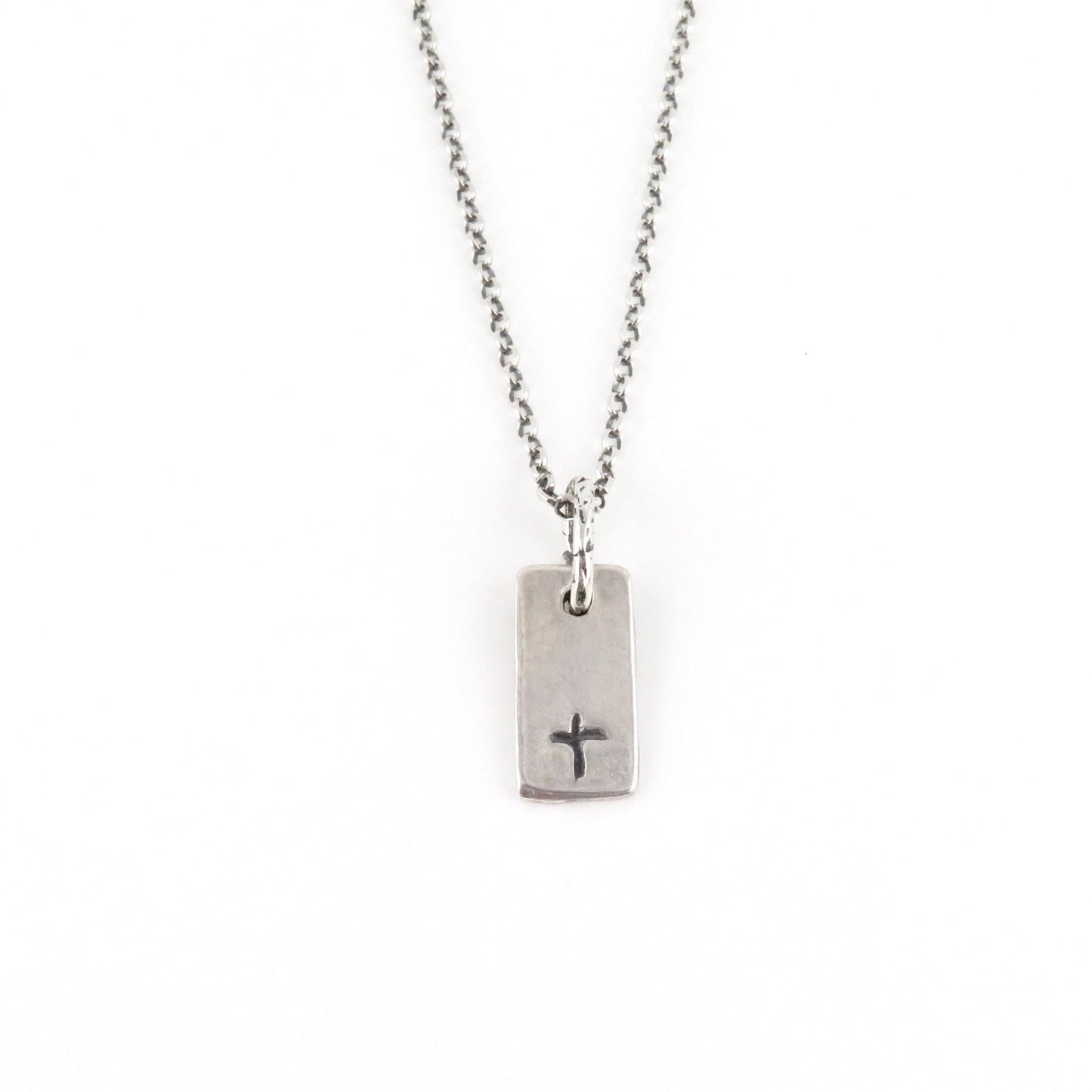 Etched Cross Rectangle Necklace Silver