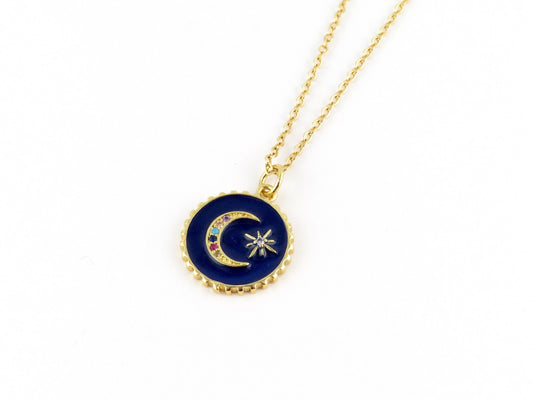 Gold Celestial Necklace | Gold Filled Moon Medallion | Blue Moon Gold Pendant | Gold Filled Celestial Pendant | Gold Layering Pendant