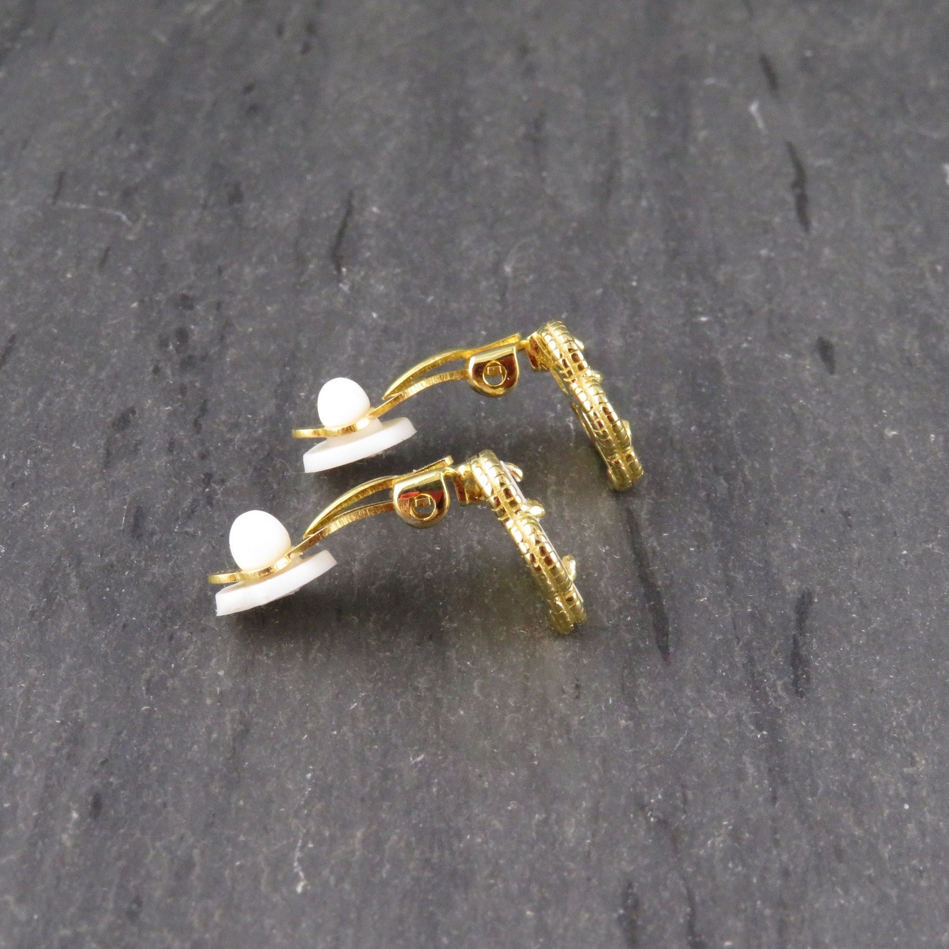 Gold Pearl Clip-on Earrings | Mother of Pearl Flower Clip-Ons | Gold Clip Earrings | Clip-on Gold Flower Earrings | Small Flower Clip-ons