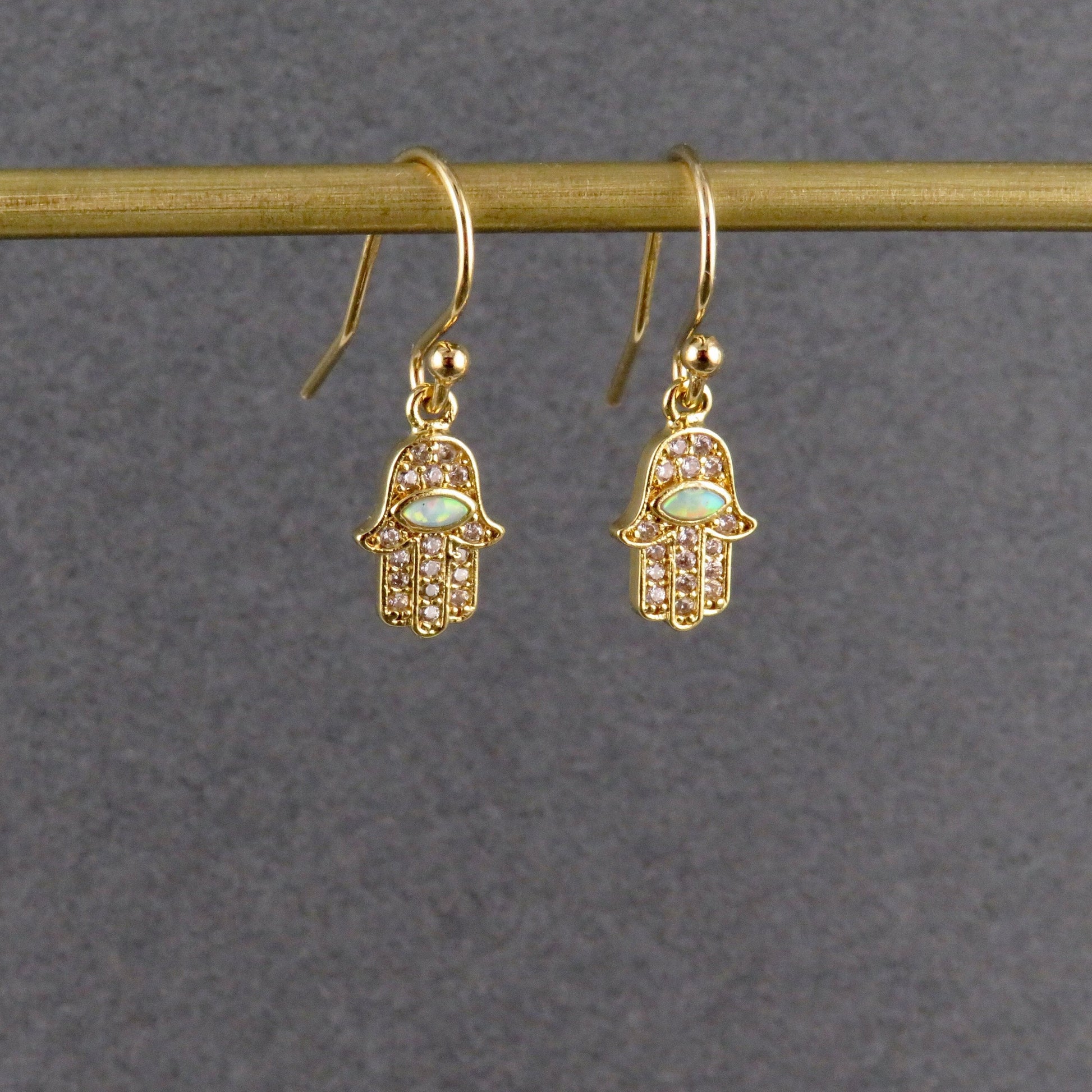 Gold Hamsa Earrings | Opal CZ Hamsa Earrings | Delicate Hamsa Hand Earrings | Gold Sparkly Hamsa Earrings | Minimal Hand of God Earrings