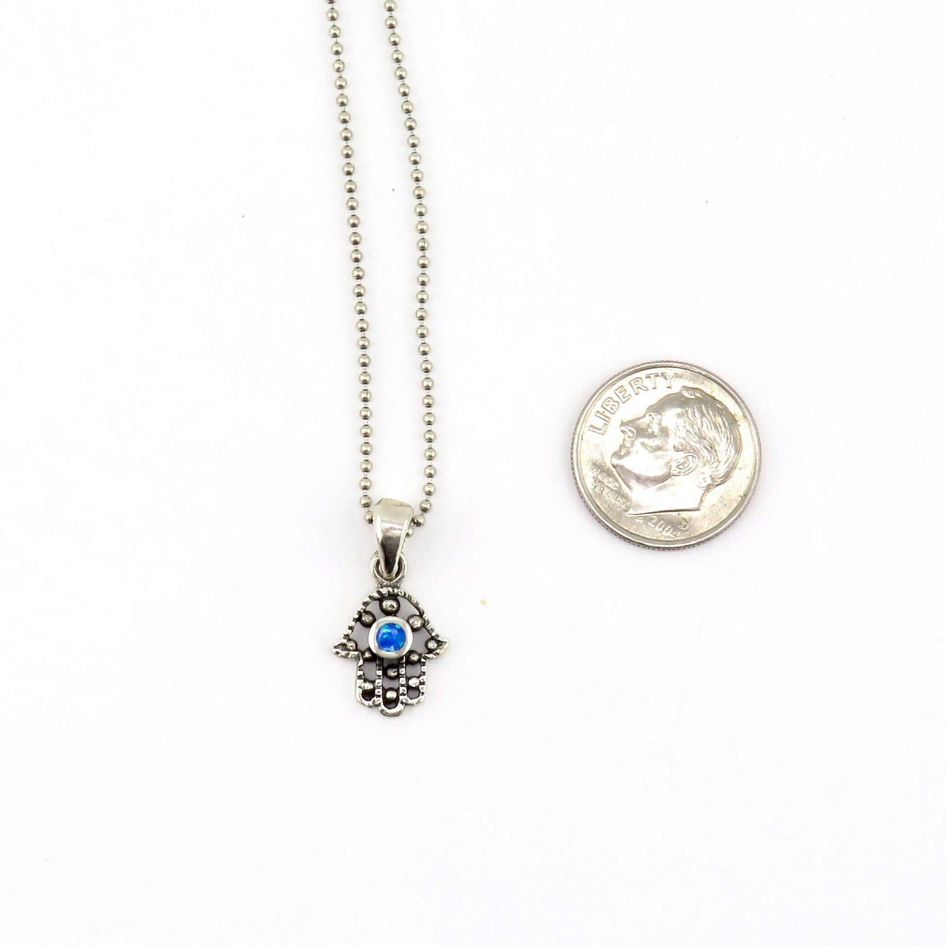 Sterling Hamsa Opal Necklace | Silver Hamsa Eye Pendant | Rustic Small Hand Necklace | Opal Silver Hamsa Pendant | Silver Evil Eye Necklace