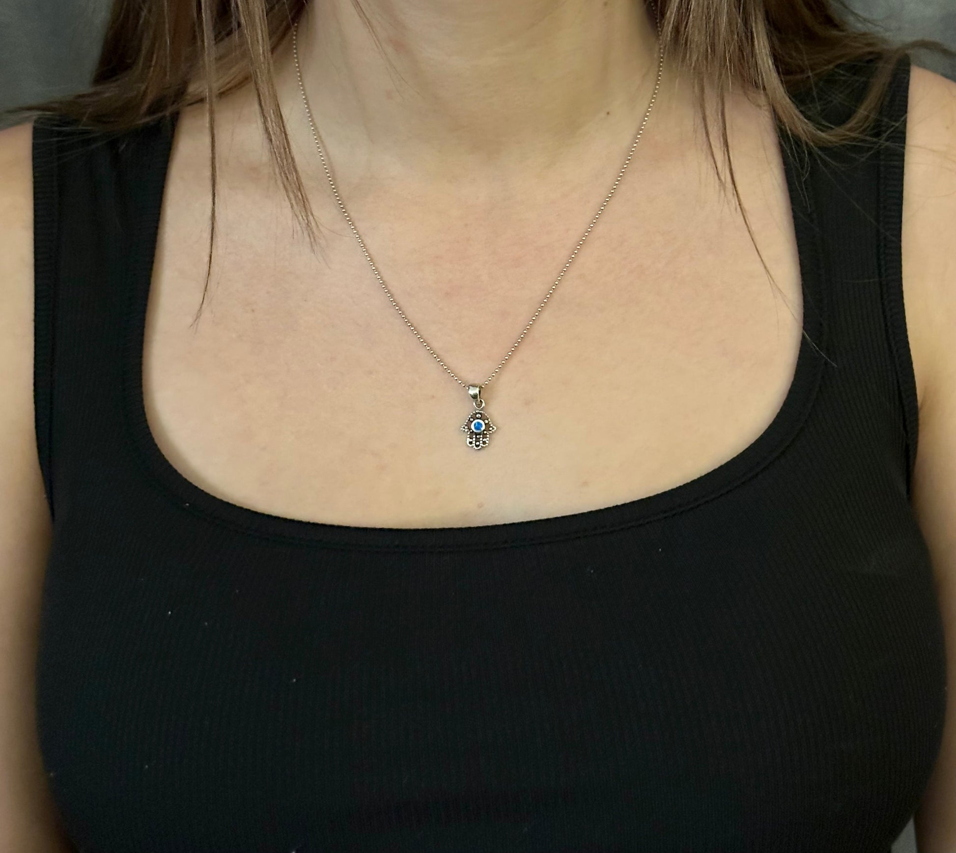 Sterling Hamsa Opal Necklace | Silver Hamsa Eye Pendant | Rustic Small Hand Necklace | Opal Silver Hamsa Pendant | Silver Evil Eye Necklace