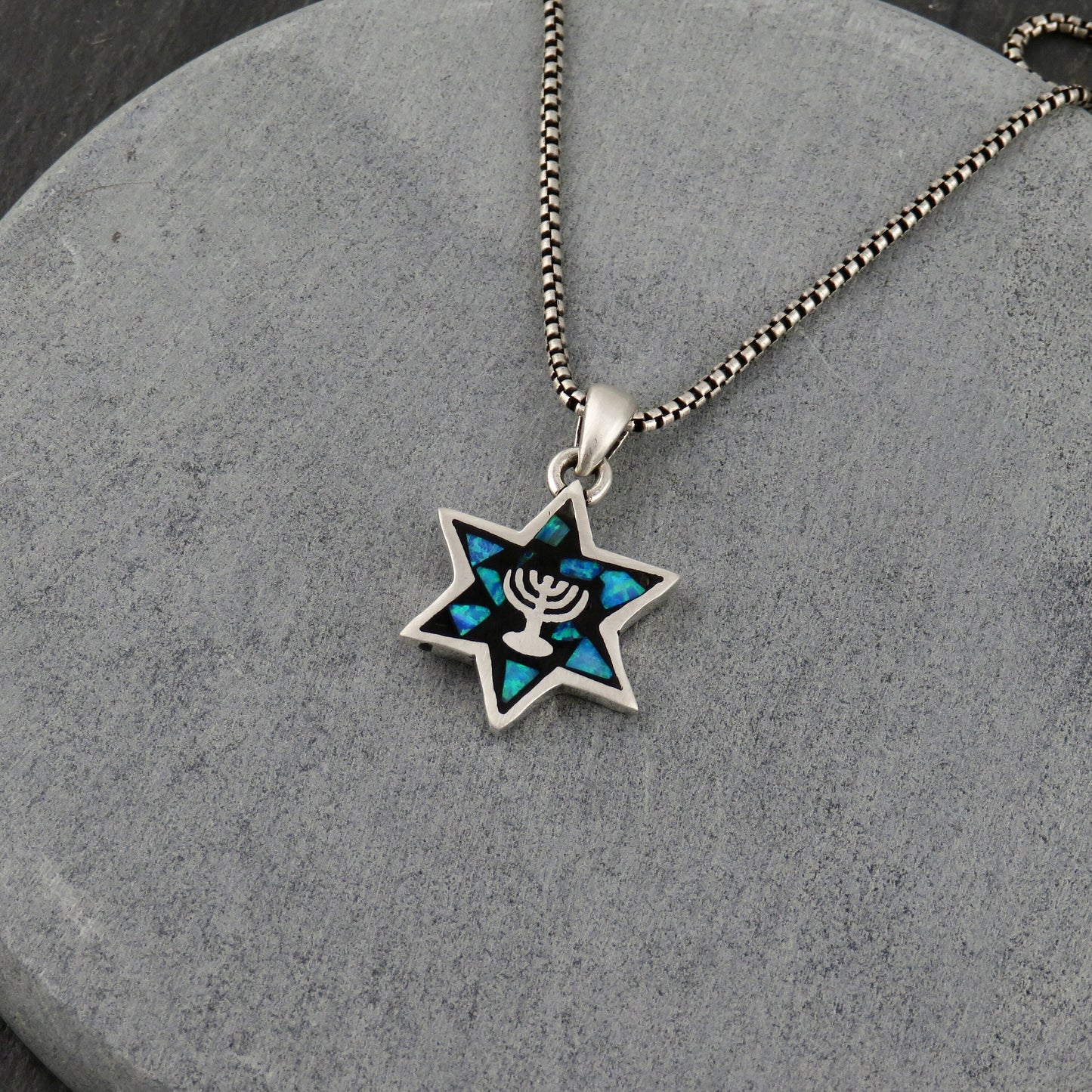 Double Sided Opal Star of David/Menorah Necklace