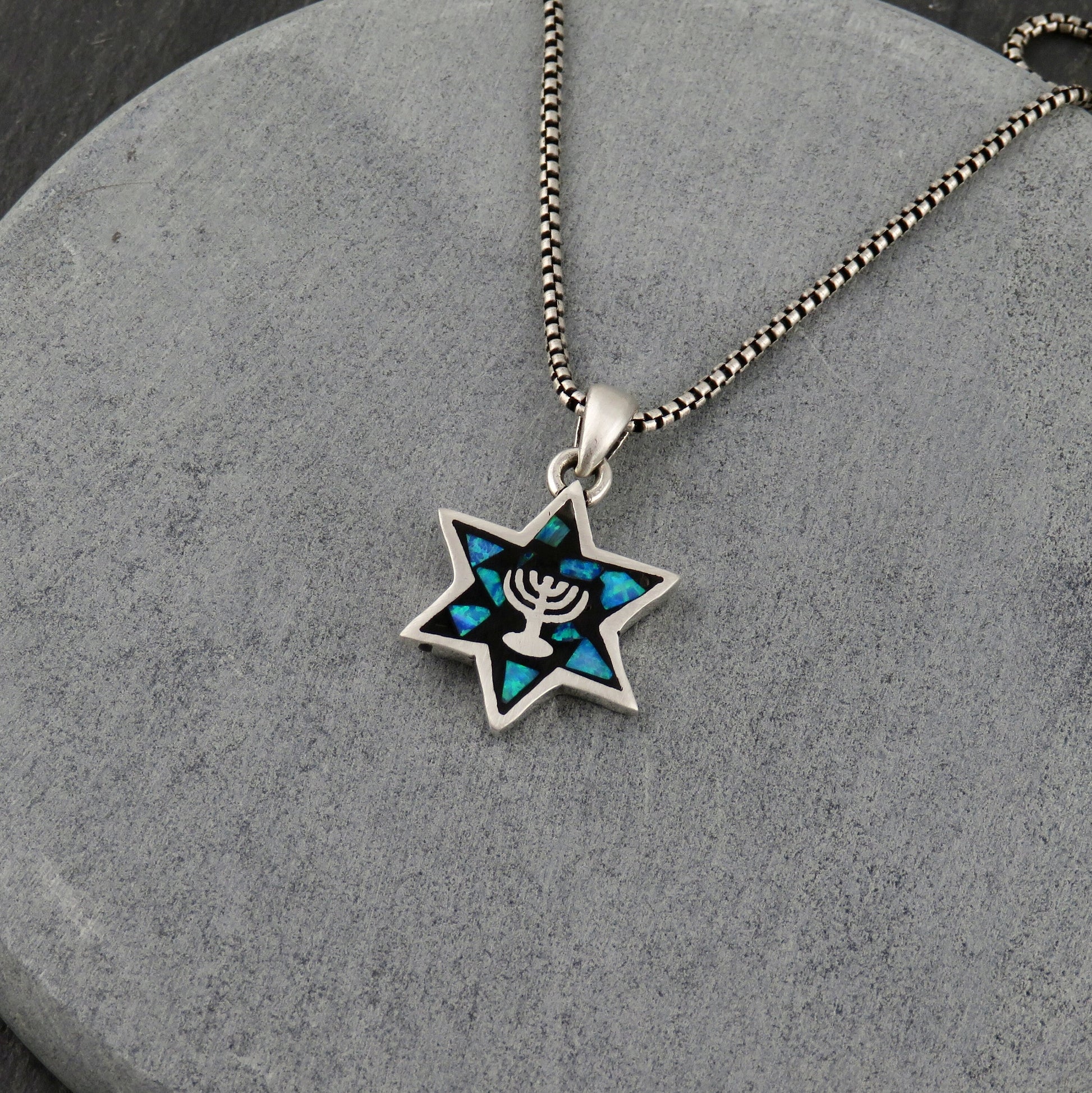 Double Sided Opal Star of David/Menorah Necklace