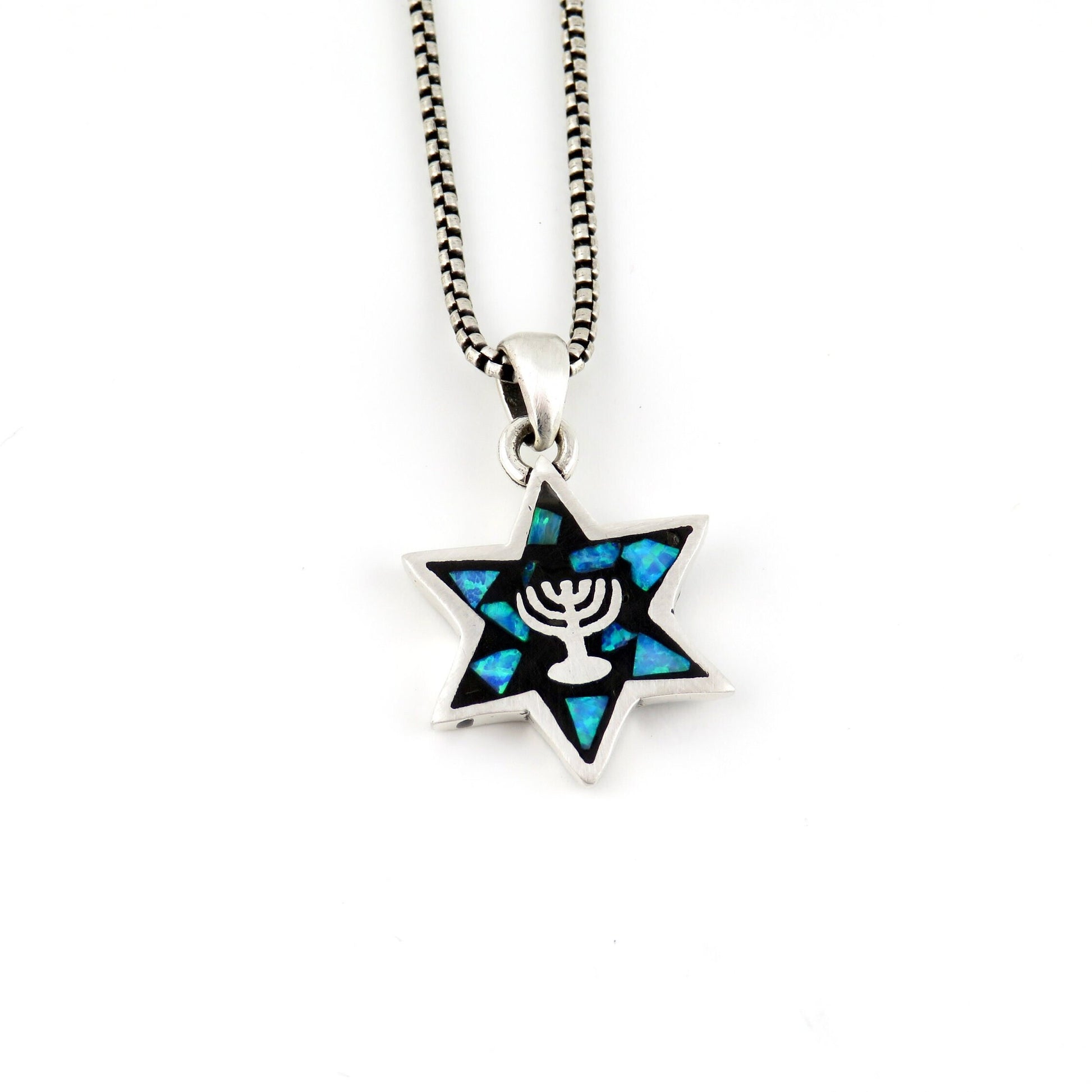Double Sided Opal Star of David/Menorah Necklace