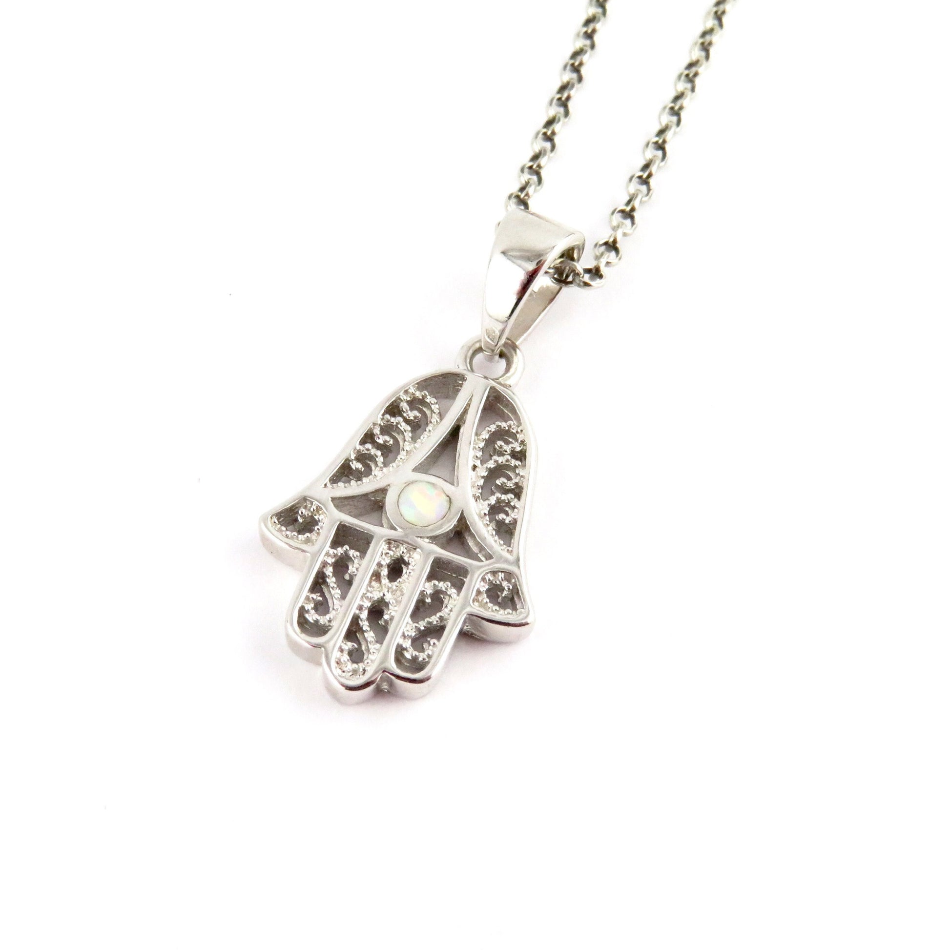 Scrollwork Hamsa w Opal Necklace