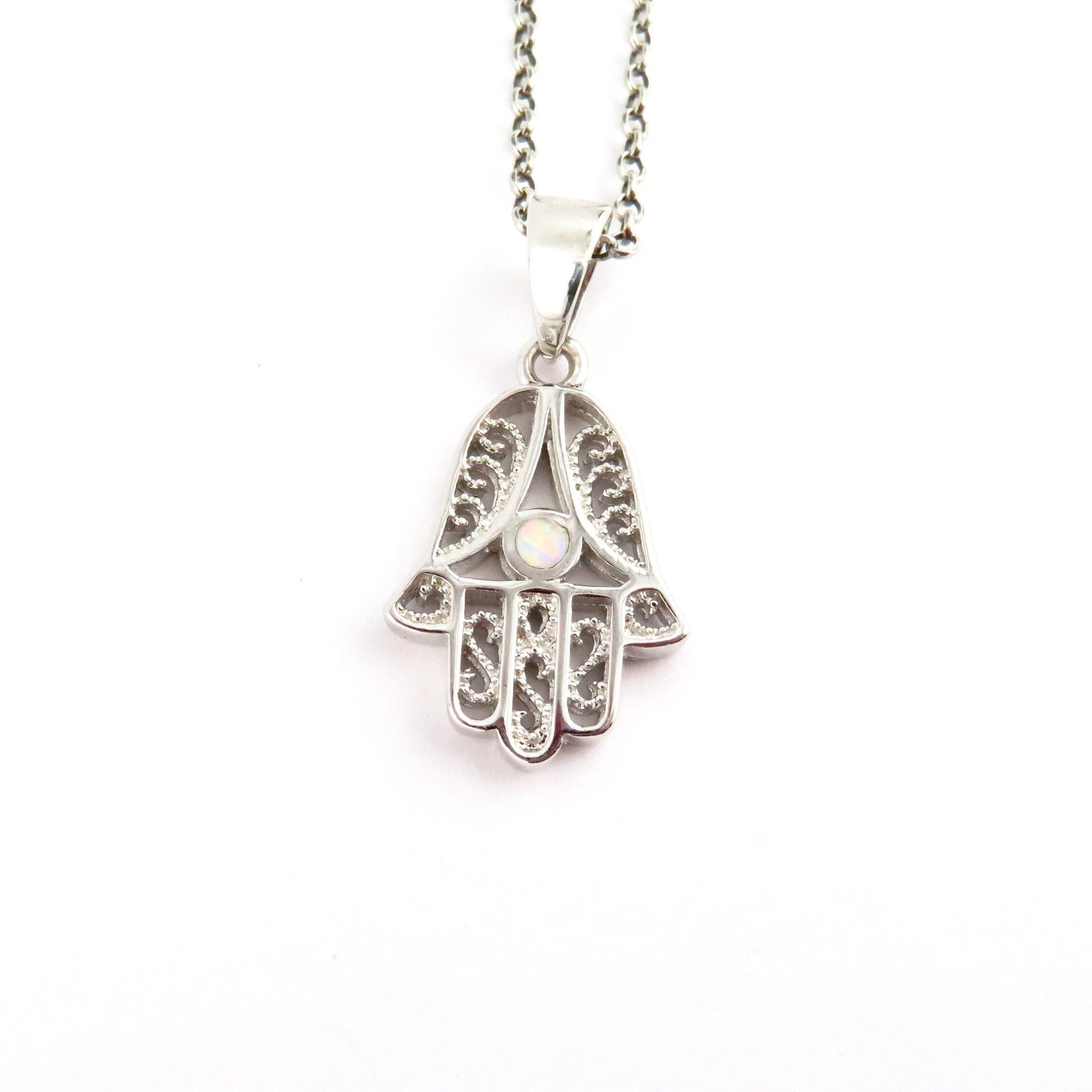 Scrollwork Hamsa w Opal Necklace