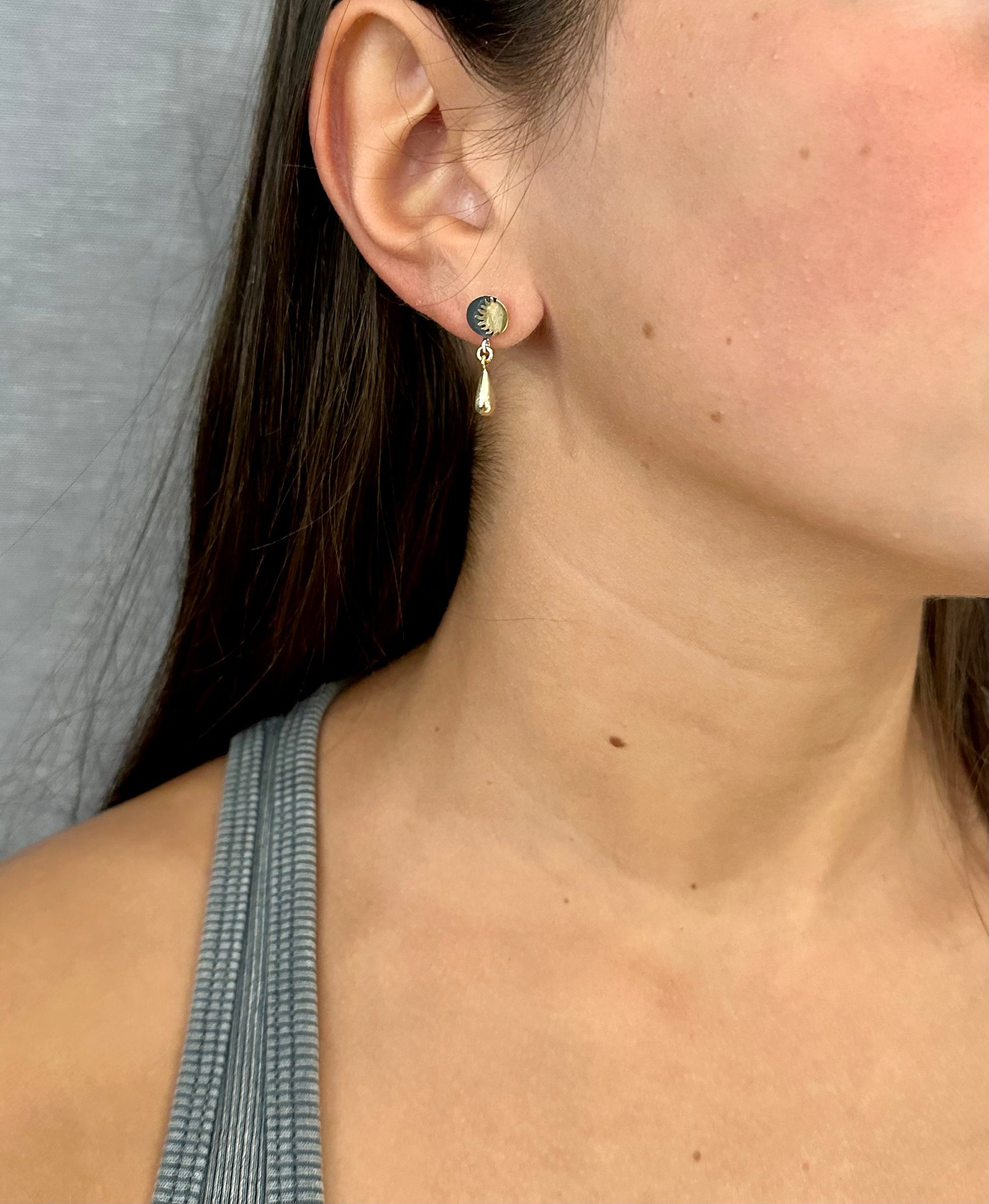 Mismatched Earrings | Mixed Metal Celestial Earrings | Two Tone Moon Sun Posts | Silver Gold Post Earrings | Sterling Moon Sun Post Earrings