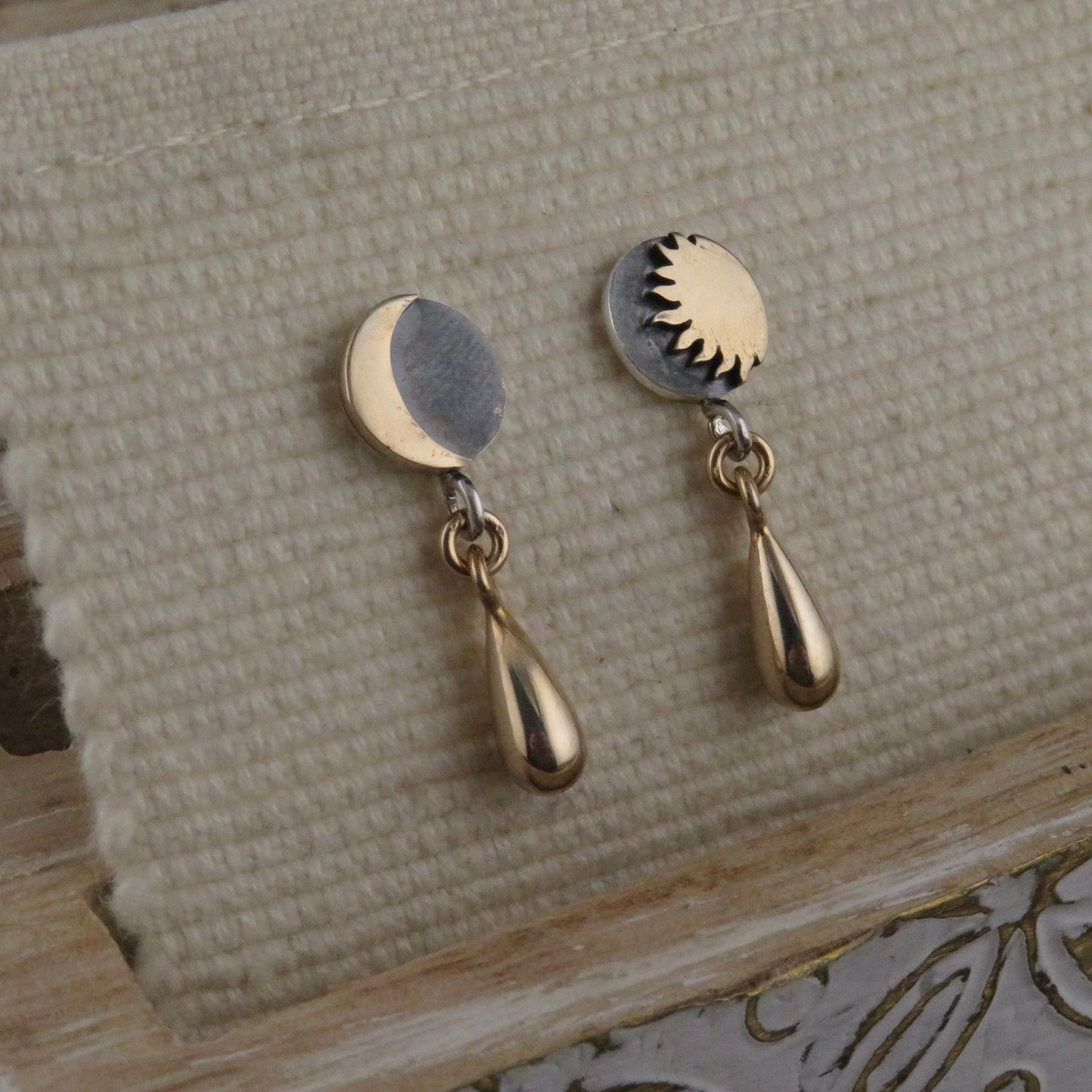 Mismatched Earrings | Mixed Metal Celestial Earrings | Two Tone Moon Sun Posts | Silver Gold Post Earrings | Sterling Moon Sun Post Earrings