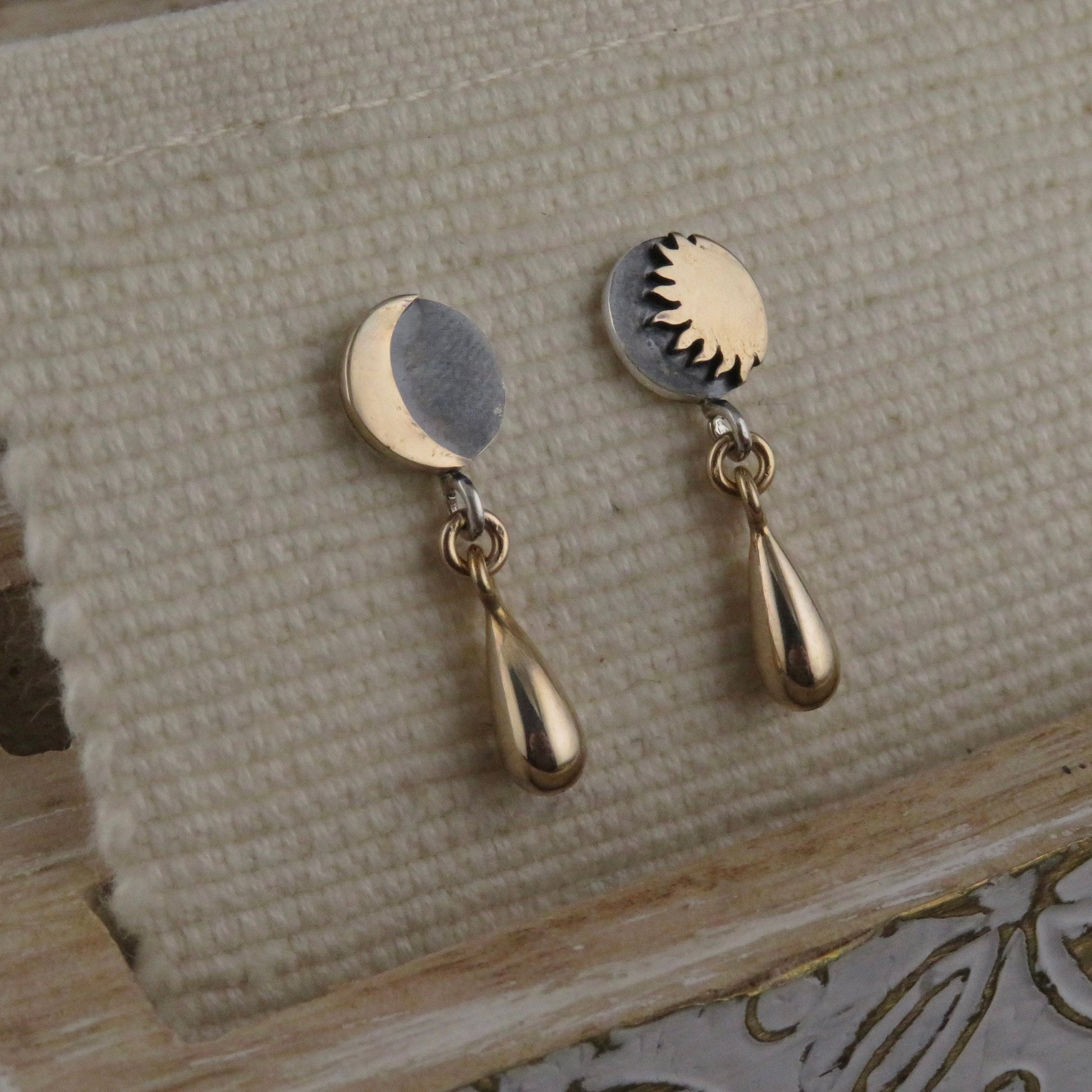 Mismatched Earrings | Mixed Metal Celestial Earrings | Two Tone Moon Sun Posts | Silver Gold Post Earrings | Sterling Moon Sun Post Earrings
