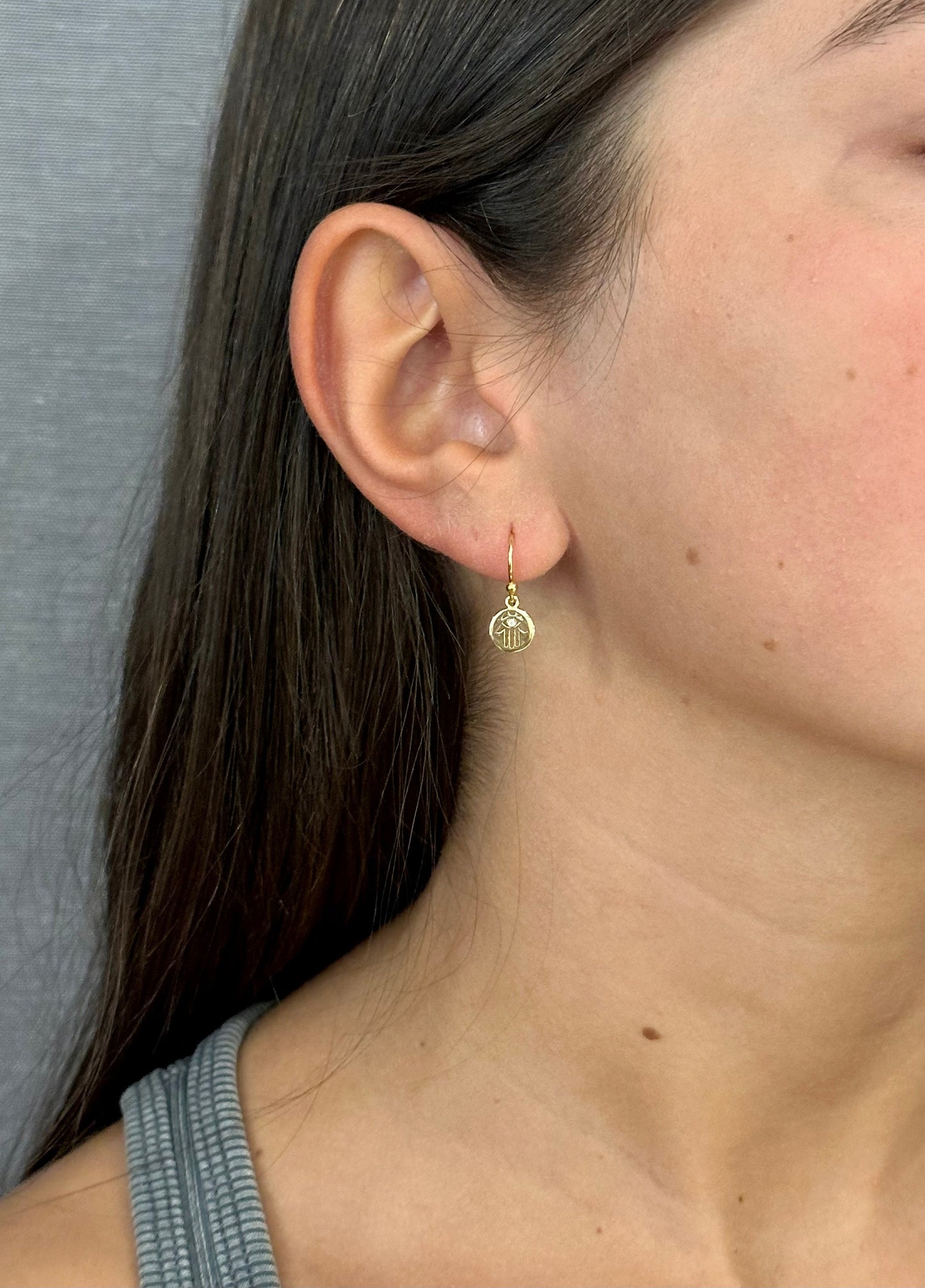 Gold Hamsa Earrings | Delicate Hamsa Hand Earrings | Gold Cut Out Hamsa Earrings | Minimal Hand Earrings | Dainty Gold CZ Hamsa Earrings