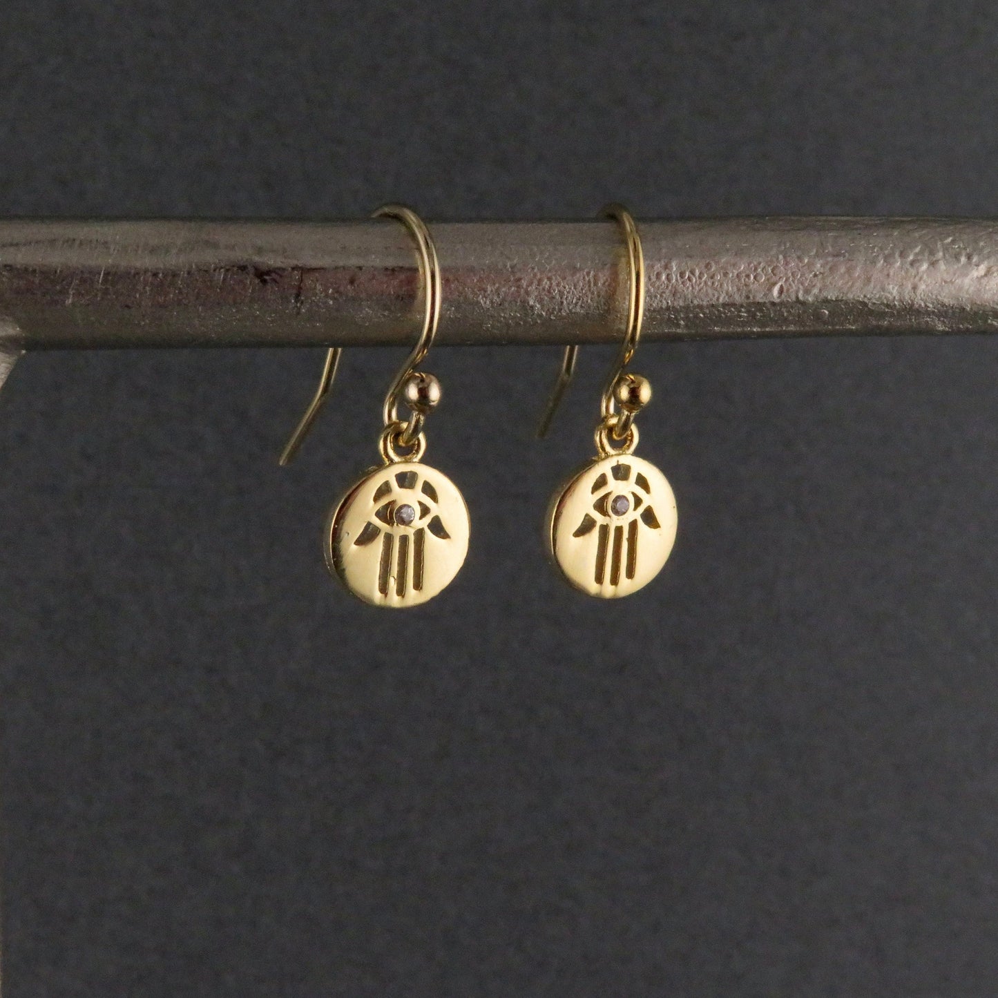 Gold Hamsa Earrings | Delicate Hamsa Hand Earrings | Gold Cut Out Hamsa Earrings | Minimal Hand Earrings | Dainty Gold CZ Hamsa Earrings