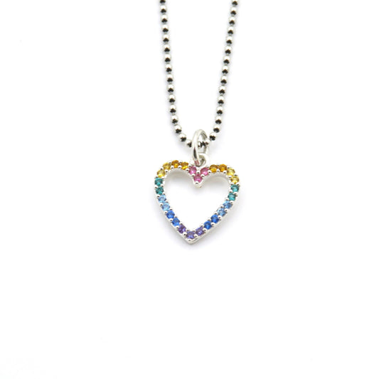 Rainbow Necklace, Rainbow Heart Pendant, Silver Heart Rainbow Necklace, Pride Necklace, Sterling Rainbow Pendant, Multi color Heart Necklace