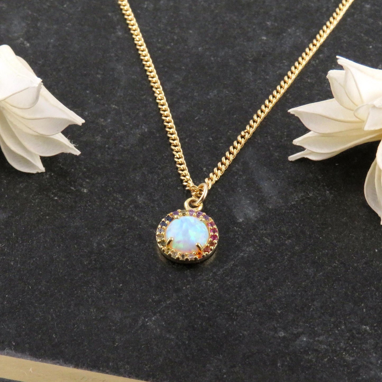 Gold Colorful Opal Earrings | Gold Filled Opal Pendant | Gold Round Opal Earrings | Rainbow Opal Earrings | Gold Opal Earrings | White Opal