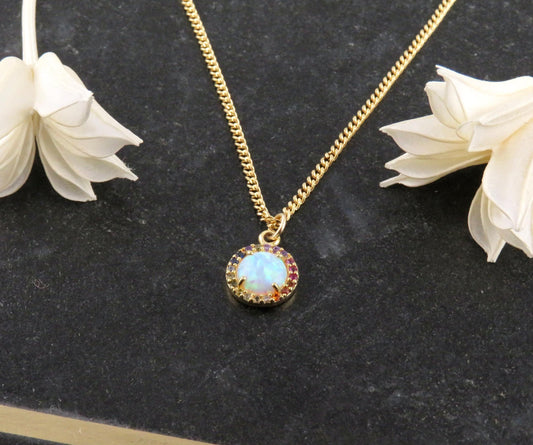 Gold Colorful Opal Necklace | Gold Filled Opal Pendant | Gold Round Opal Necklace | Rainbow Opal Necklace | Gold Opal Necklace | White Opal