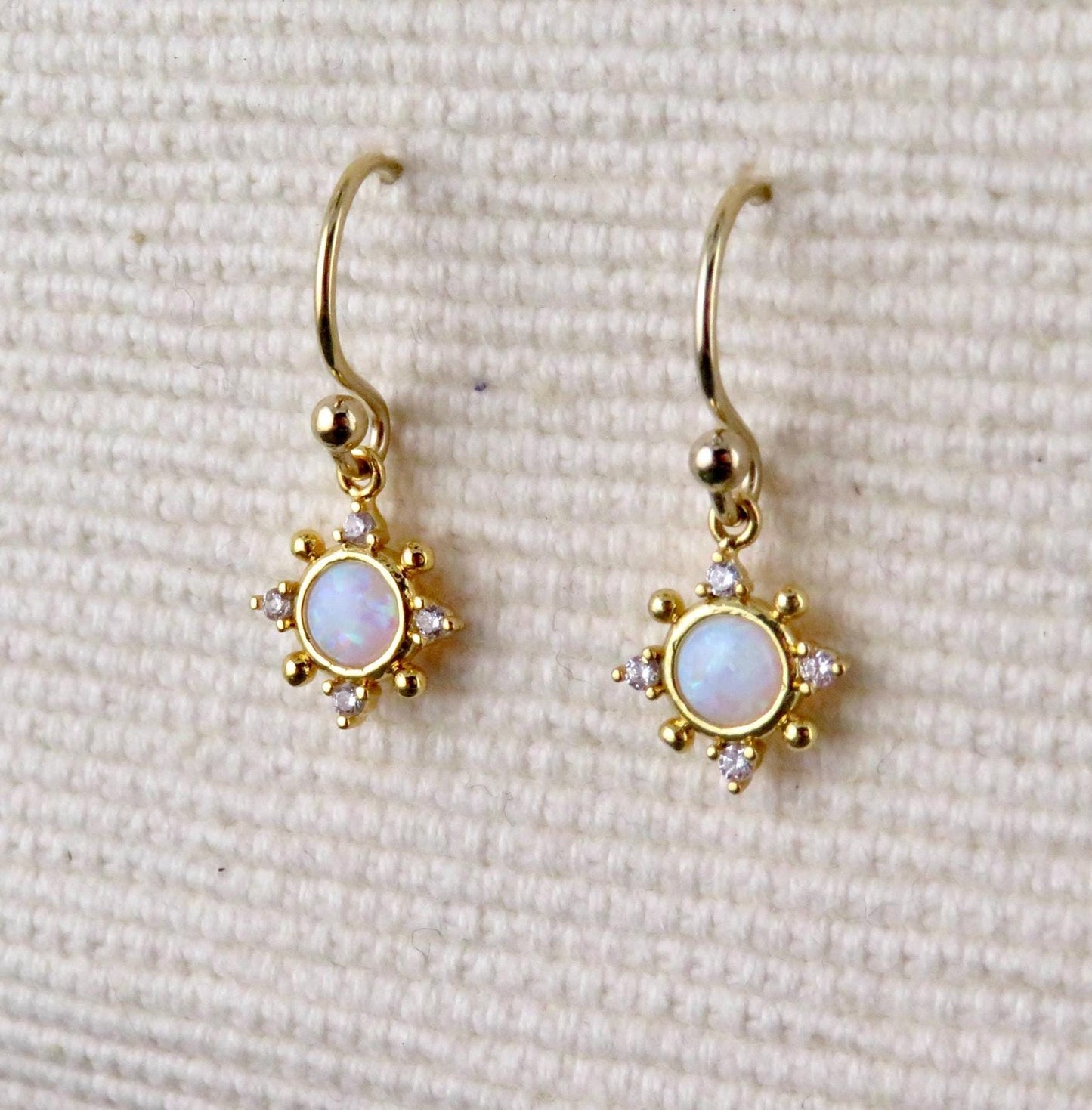 Small Opal Geo Star CZ Earrings