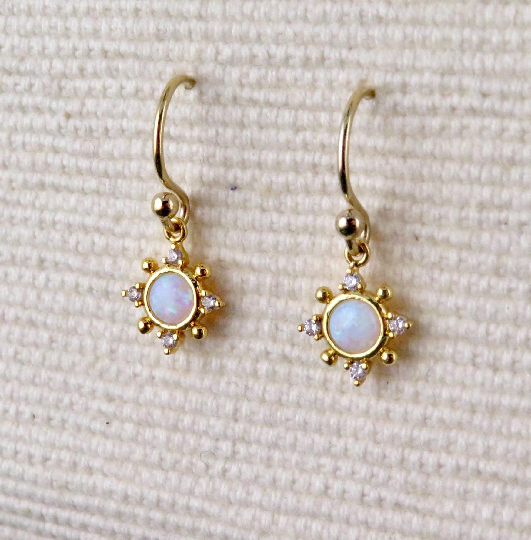 Small Opal Geo Star CZ Earrings