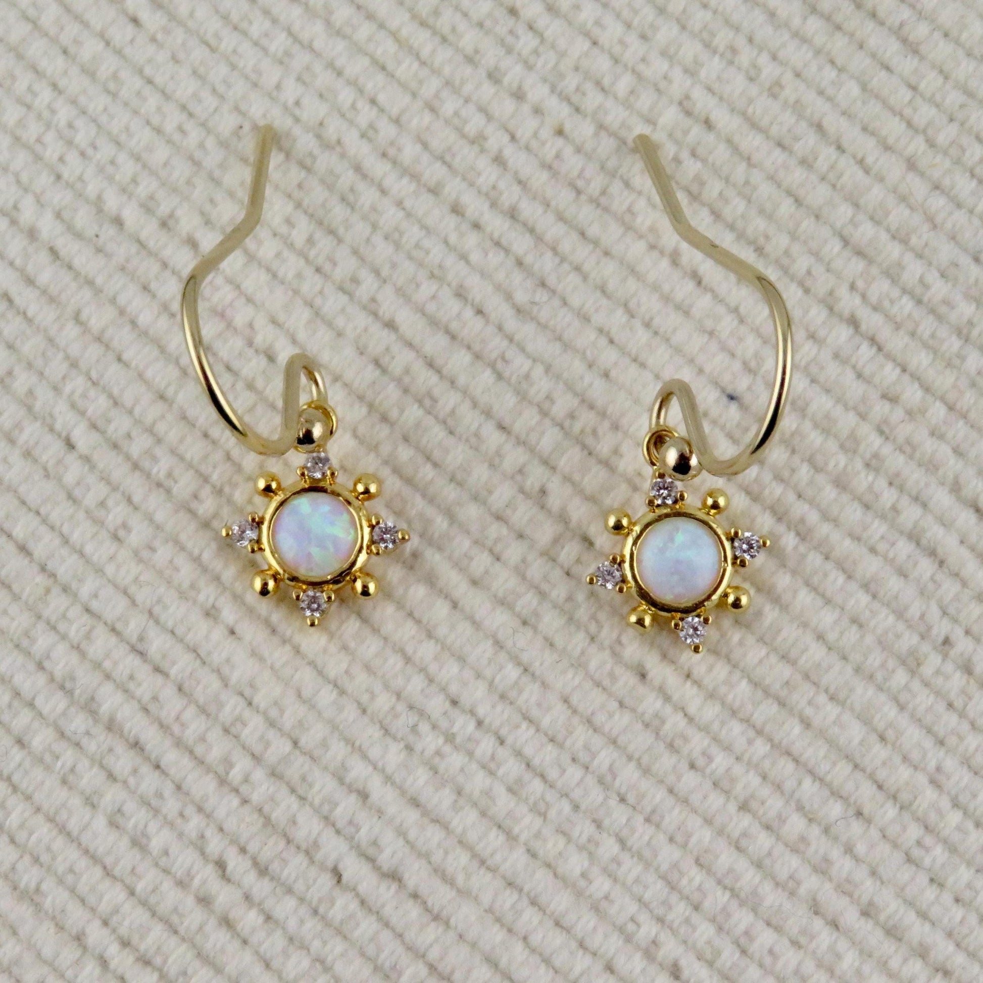 Small Opal Geo Star CZ Earrings