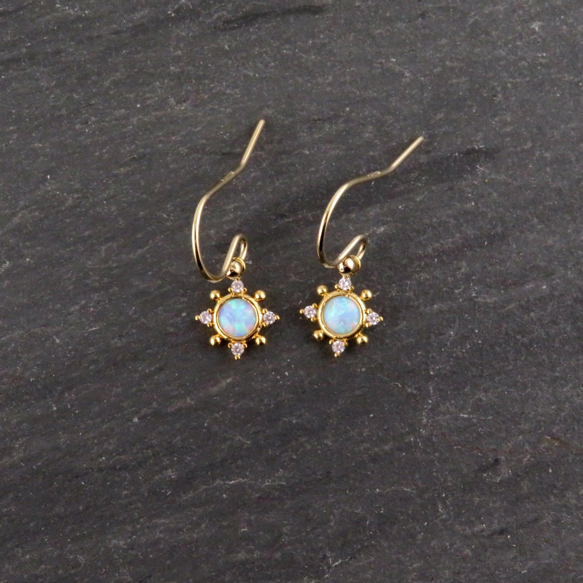 Small Opal Geo Star CZ Earrings