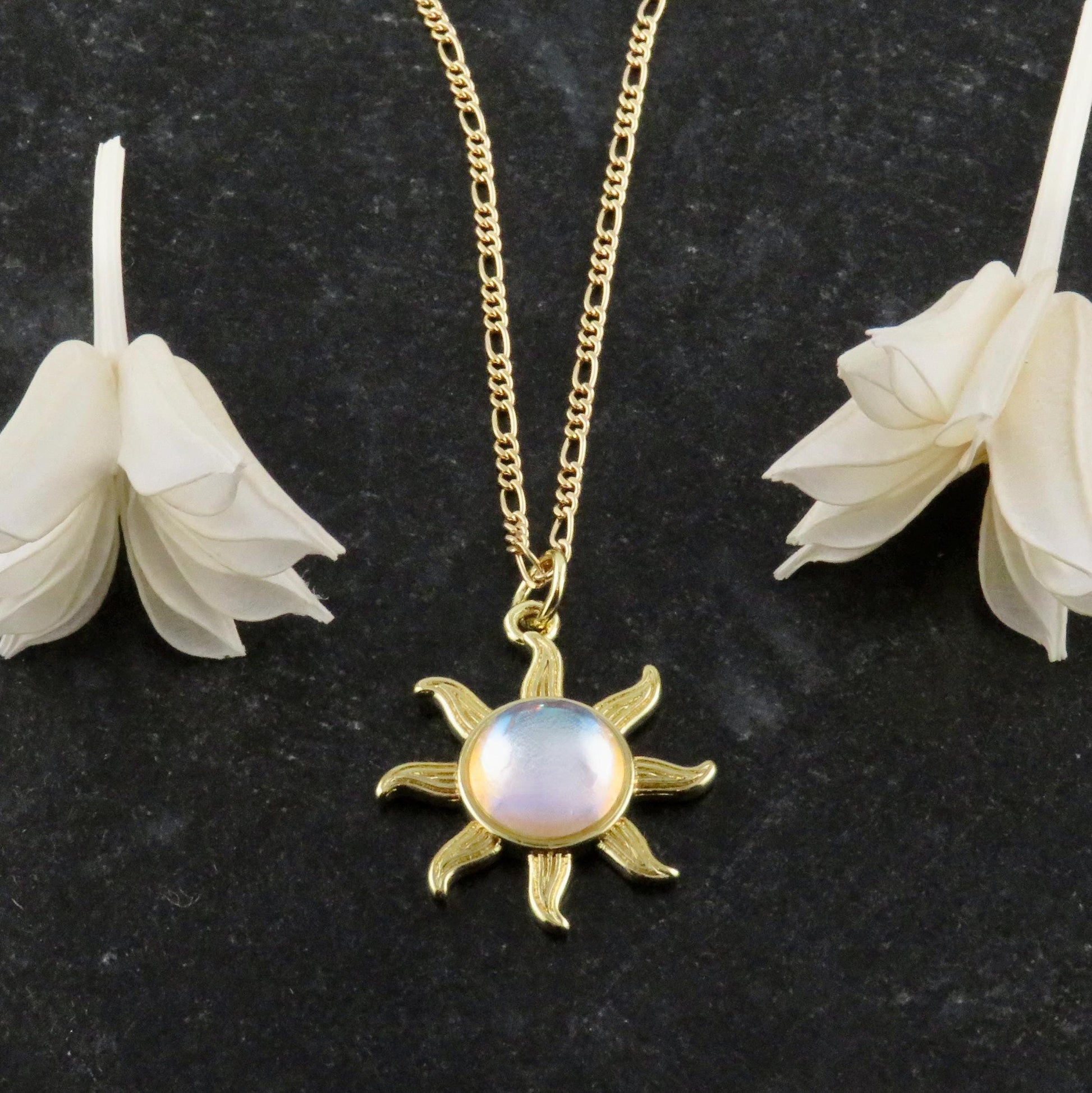 Starburst Opal Necklace | Gold Opal Pendant | Gold Geo Opal Necklace | Opal CZ Charm Necklace | White Opal Star Necklace | Opal Star