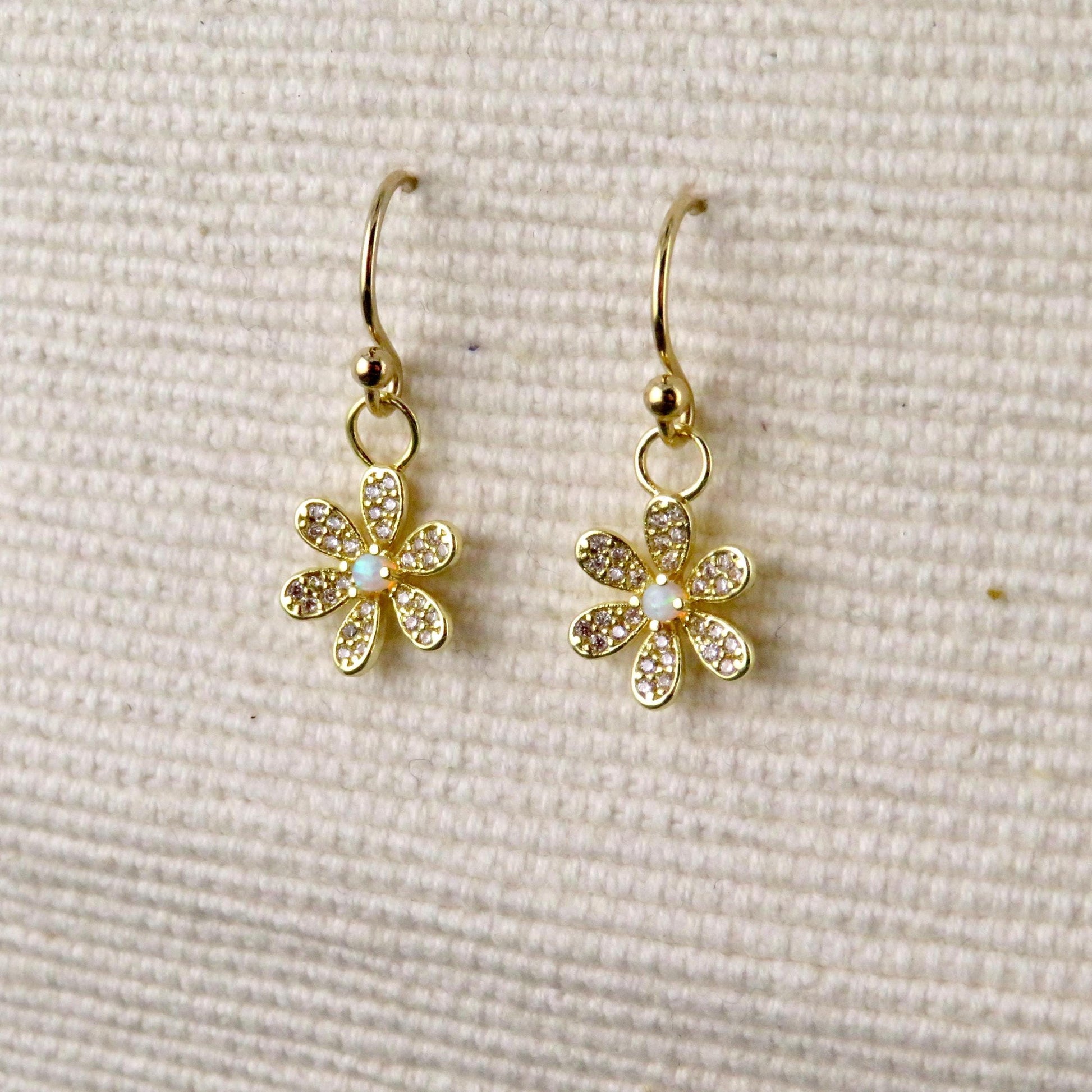Opal Flower Earrings | Gold Opal Earrings | Gold Flower Earrings | Opal CZ Floral Earrings | Delicate Opal Earrings | Light Opal Earrings