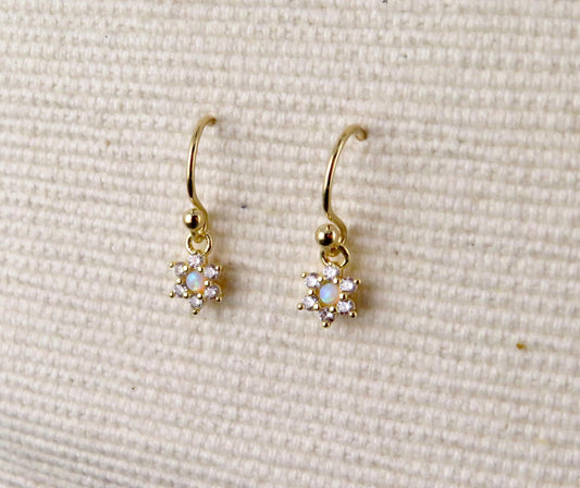 Small Opal Flower Earrings | Gold Opal Earrings | Gold Flower Earrings | Opal CZ Floral Earrings | Delicate Flower Opal Earrings