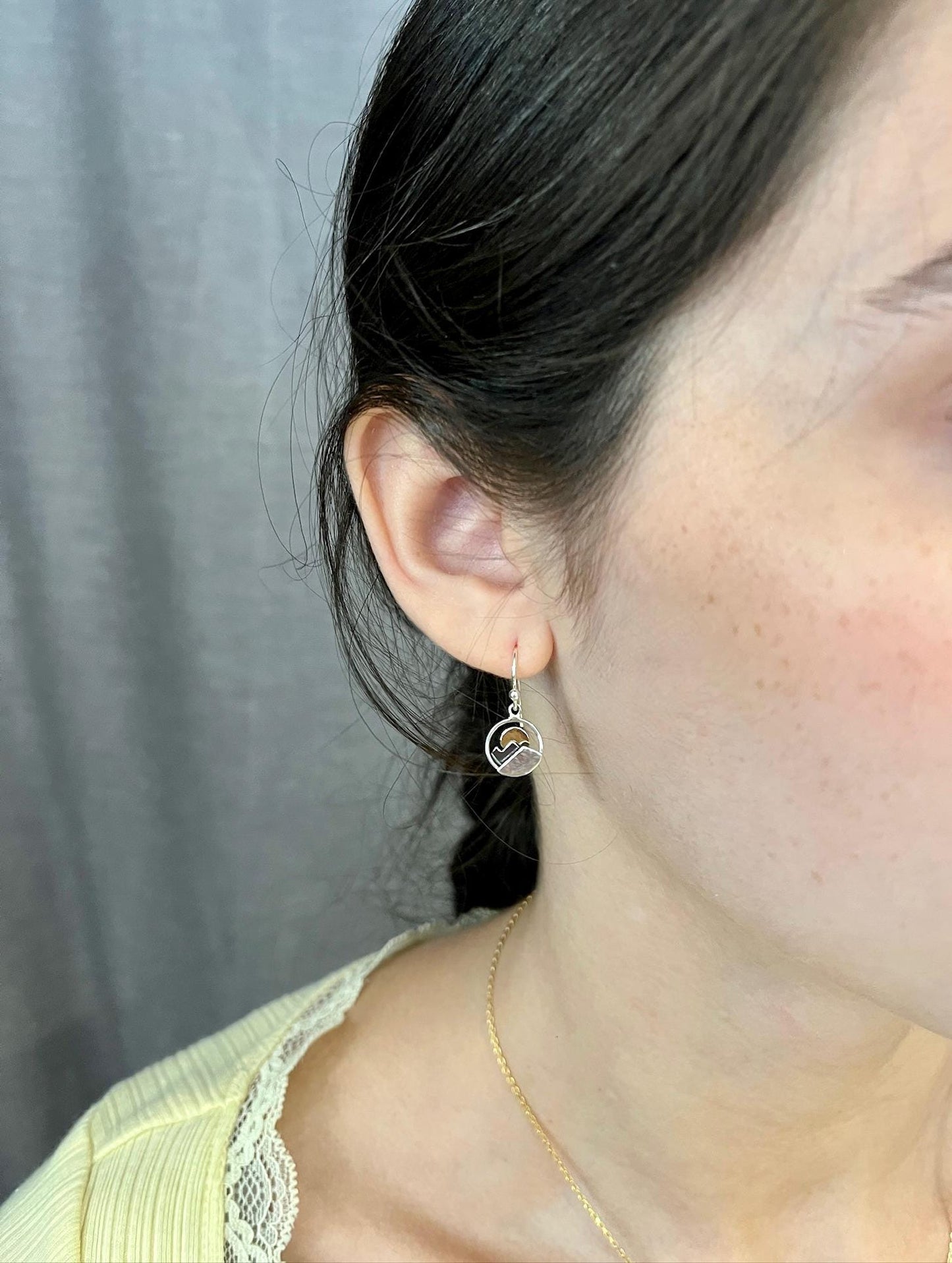 Two Tone Moon Earrings | Gold Silver Mountain Earrings | Mixed Metal Celestial Earrings | Sterling Moon Mountains Earrings | Nature Earrings