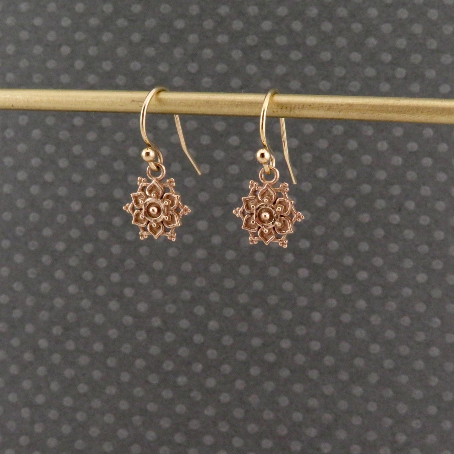 Gold Small Mandala Earrings | Bronze Geometric Earrings | Lotus Mandala Earrings | Gold Intricate Geo Earrings | Lotus Bronze Earrings