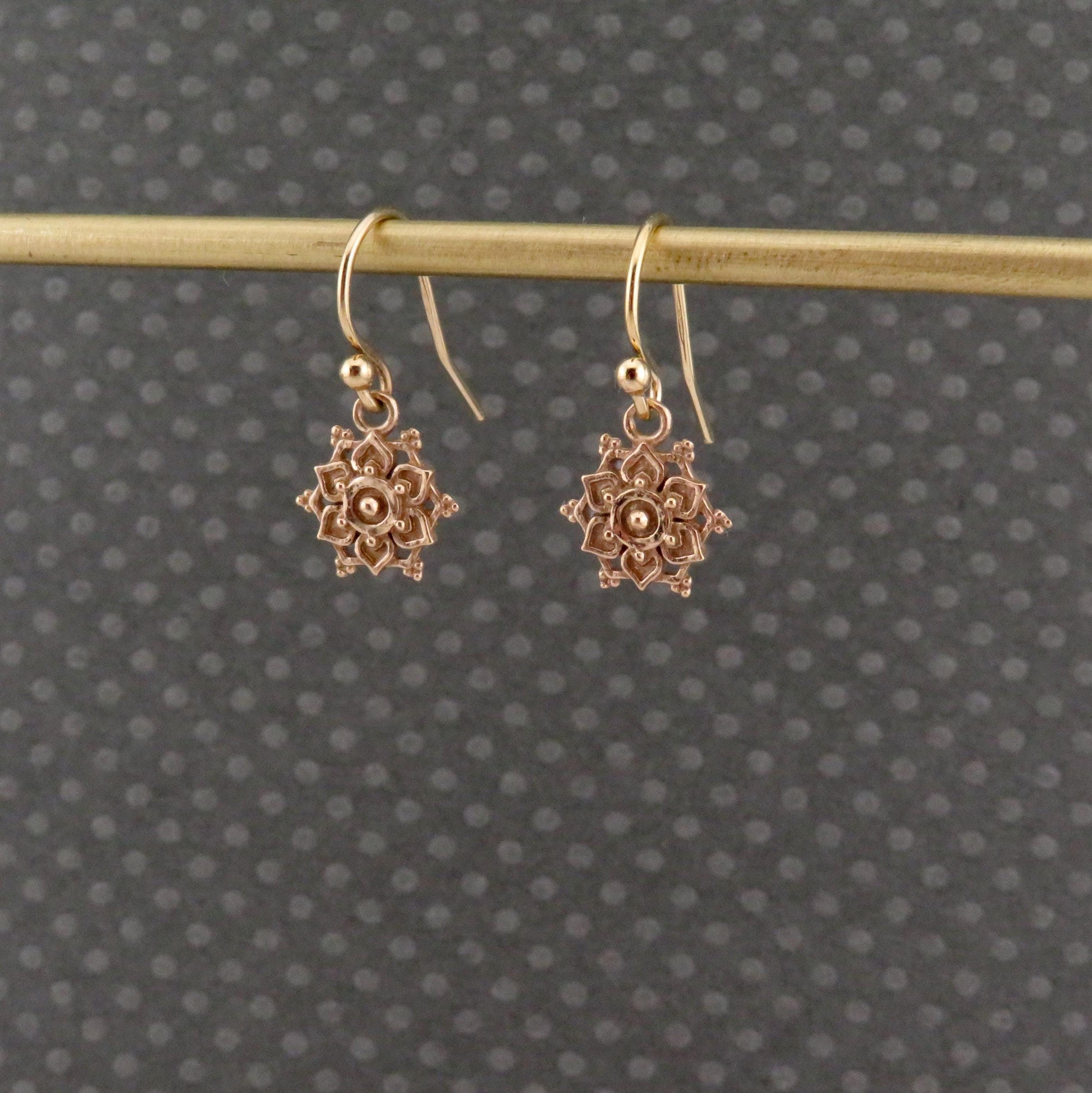 Gold Small Mandala Earrings | Bronze Geometric Earrings | Lotus Mandala Earrings | Gold Intricate Geo Earrings | Lotus Bronze Earrings
