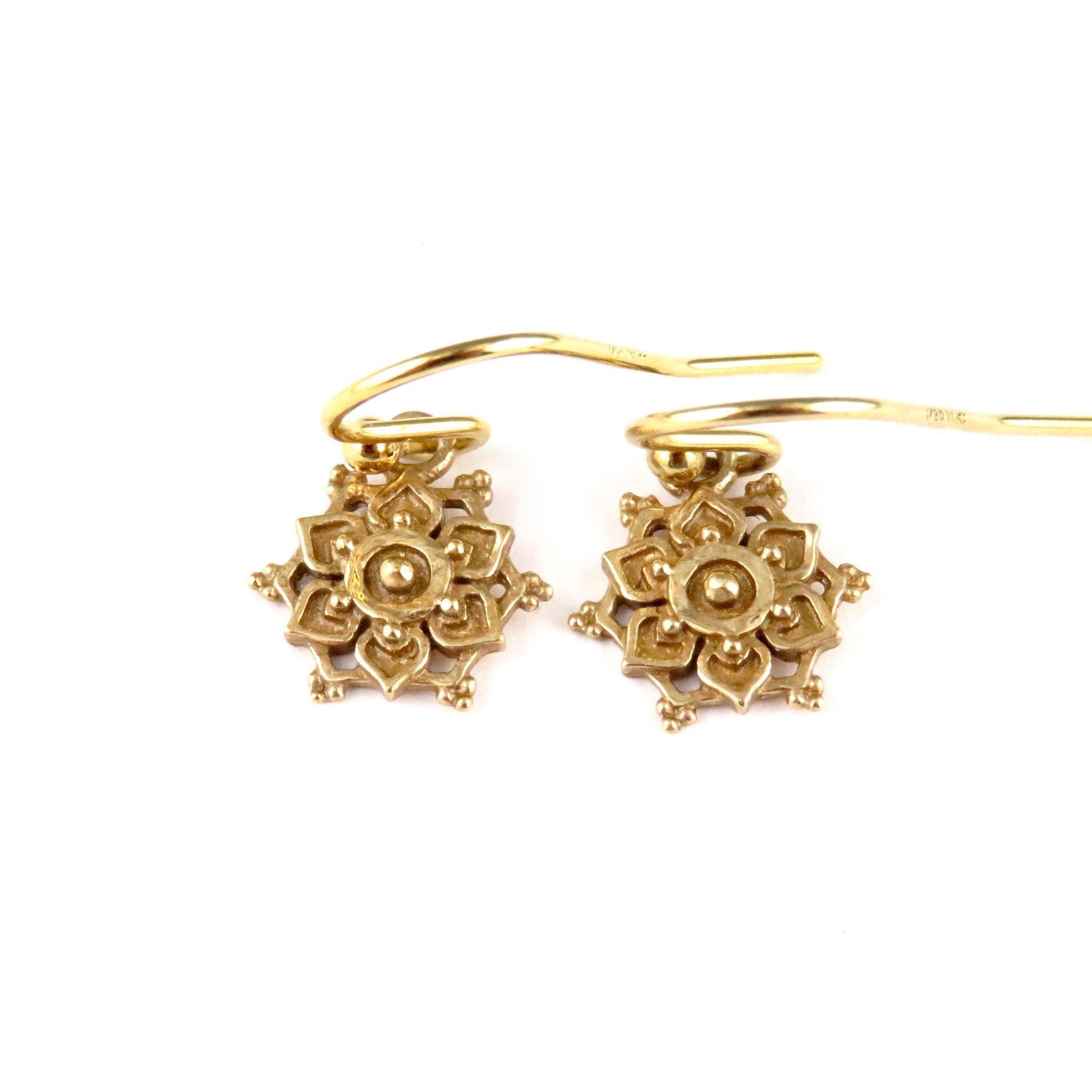 Gold Small Mandala Earrings | Bronze Geometric Earrings | Lotus Mandala Earrings | Gold Intricate Geo Earrings | Lotus Bronze Earrings