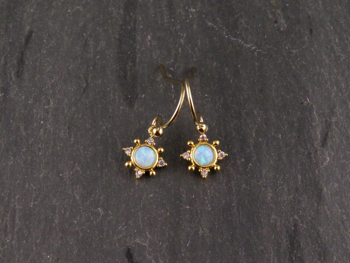Small Opal Geo Star CZ Earrings