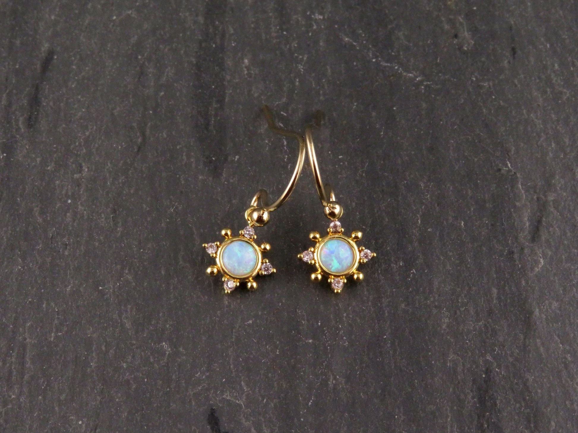 Small Opal Geo Star CZ Earrings