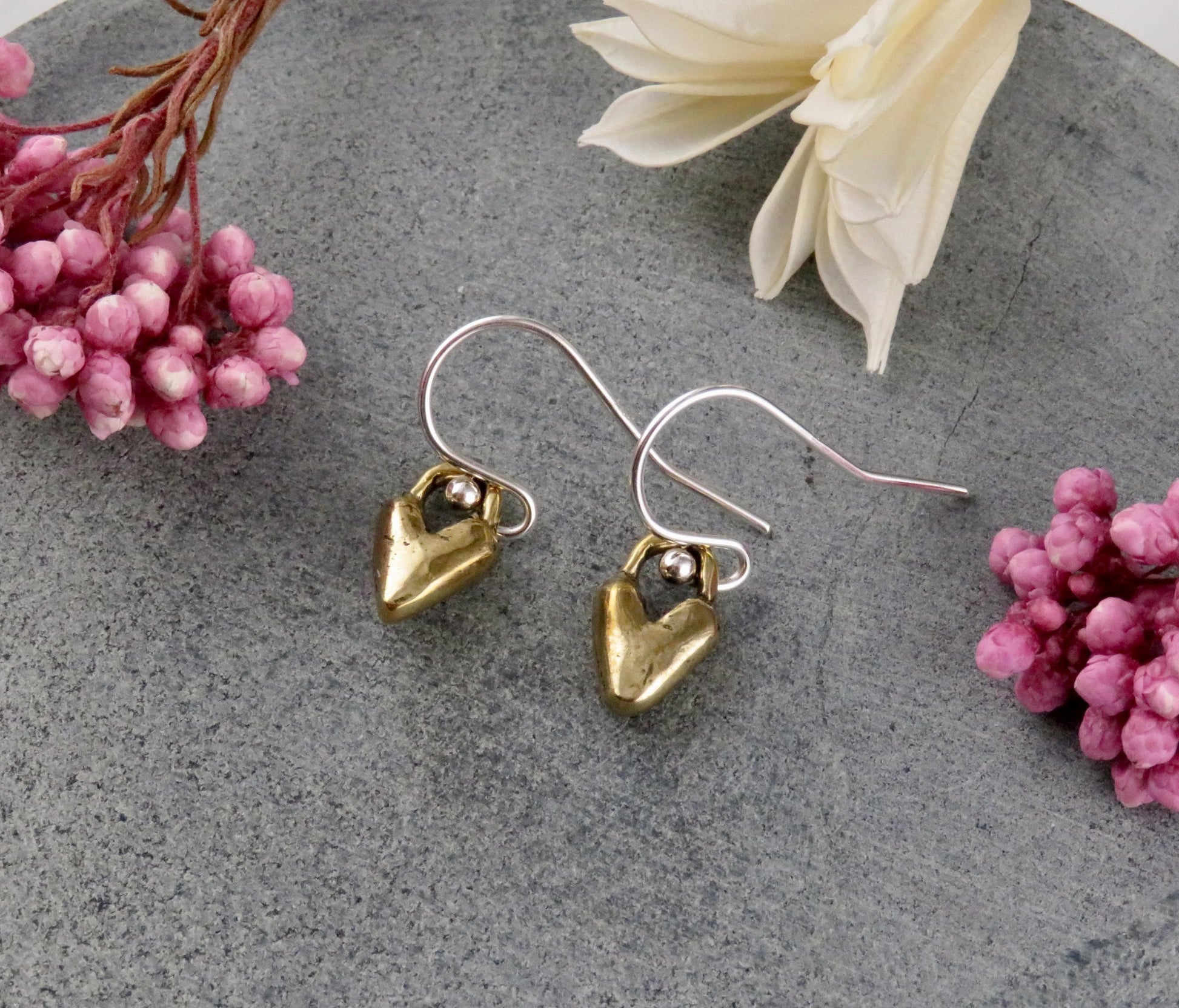 Gold Heart Earrings | Bronze Heart Earrings | Hammered Heart Earrings | Rustic Heart Earrings | Sweet Heart Earrings | Hammered Gold Hearts