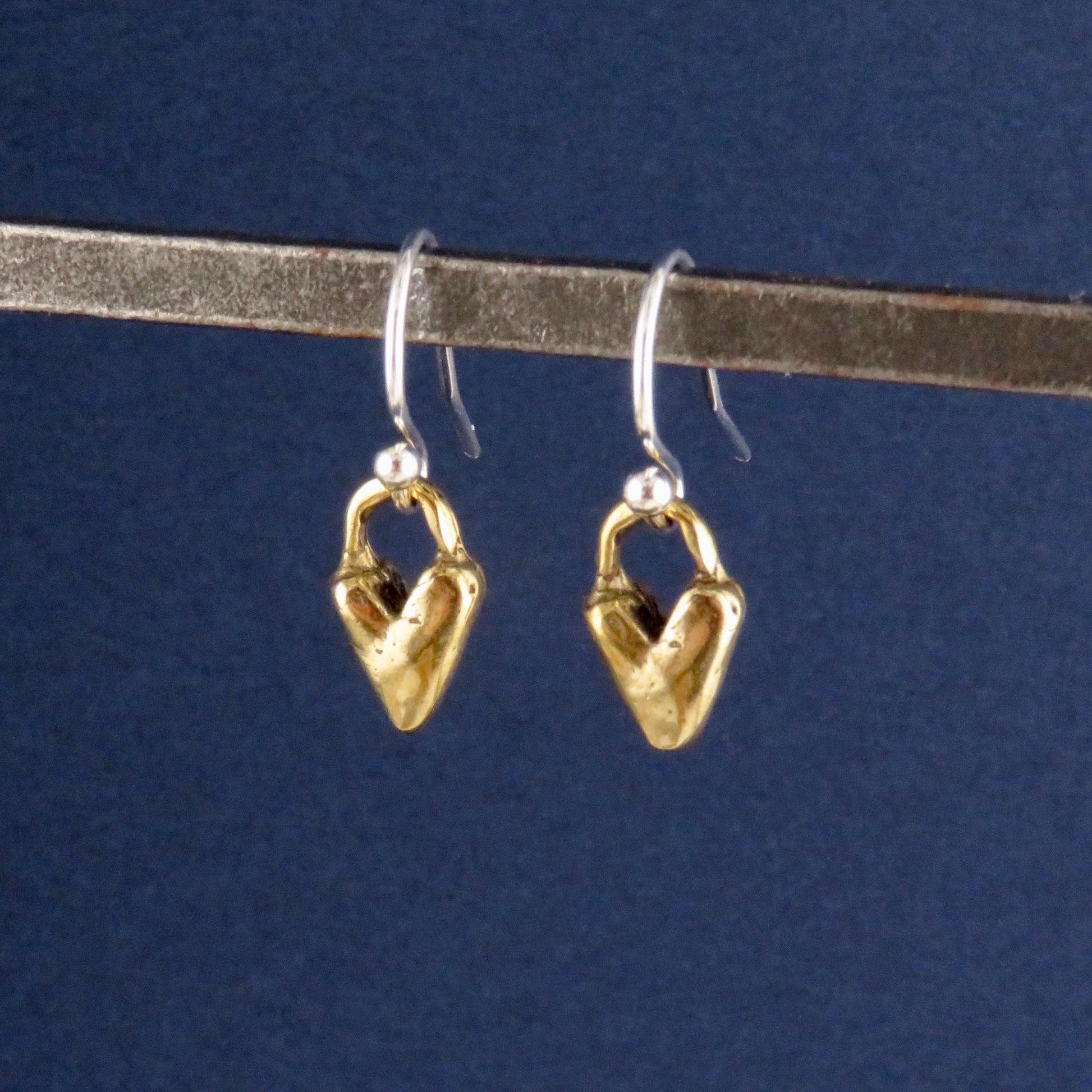 Gold Heart Earrings | Bronze Heart Earrings | Hammered Heart Earrings | Rustic Heart Earrings | Sweet Heart Earrings | Hammered Gold Hearts