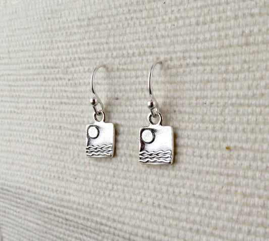 Silver Moon Earrings | Silver Nature Earrings | Silver Landscape Earrings | Sterling Moon Ocean Earrings | Seascape Horizon Earrings